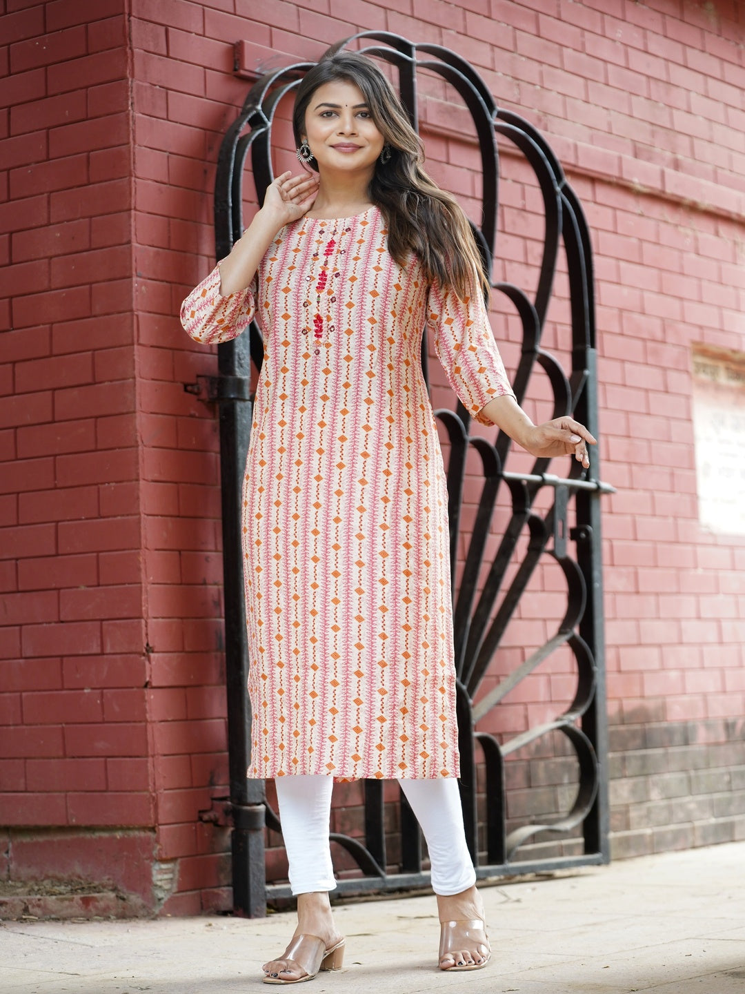 Pink Embroidered Straight Chanderi Kurta