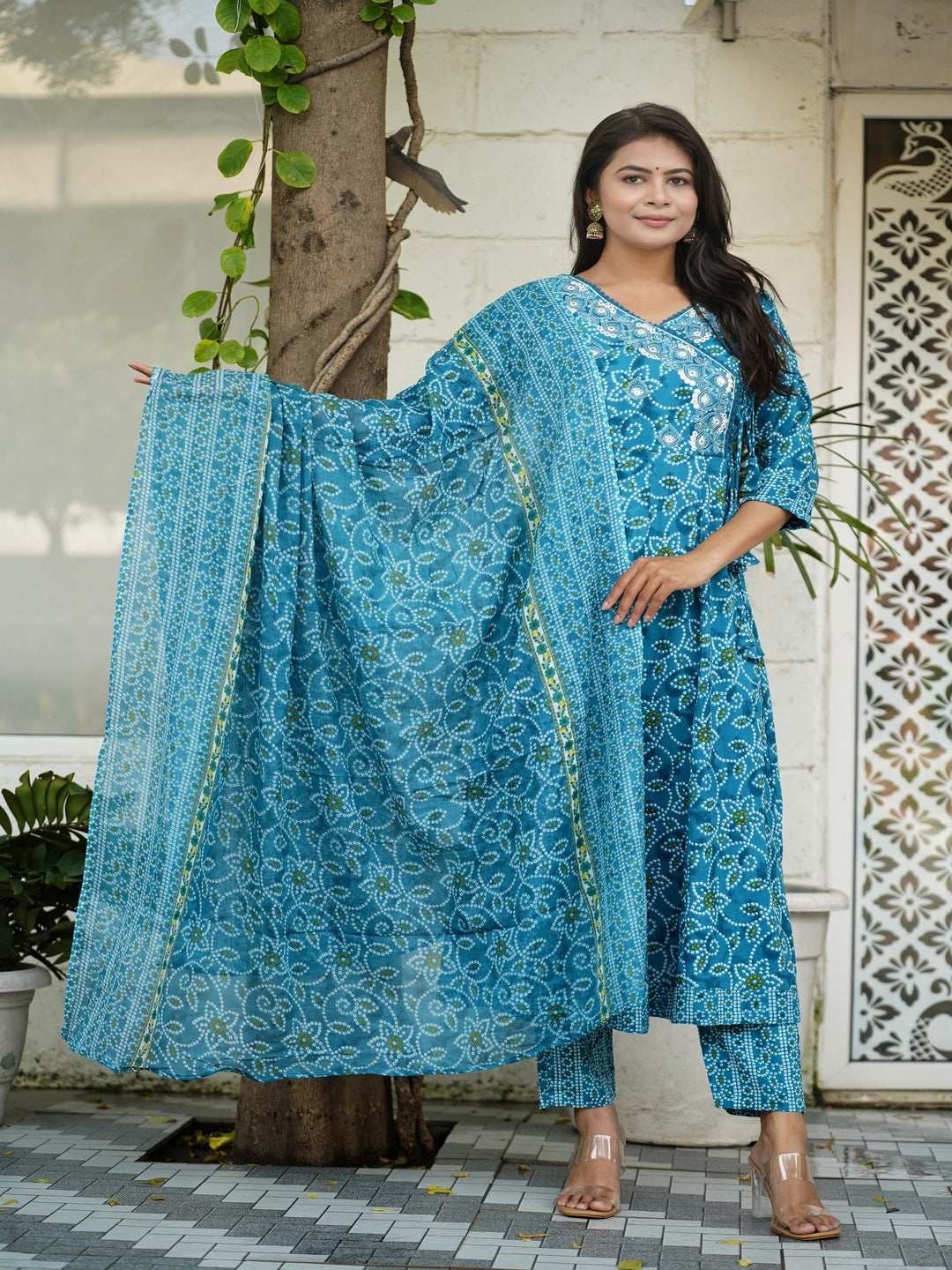Blue Embroidered Anarkali Rayon Suit Set