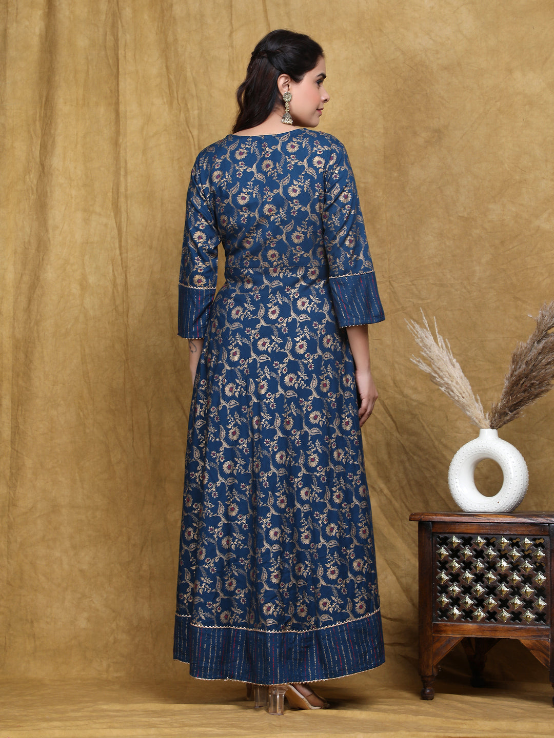 Blue Embroidery Anarkali Rayon Suit Set