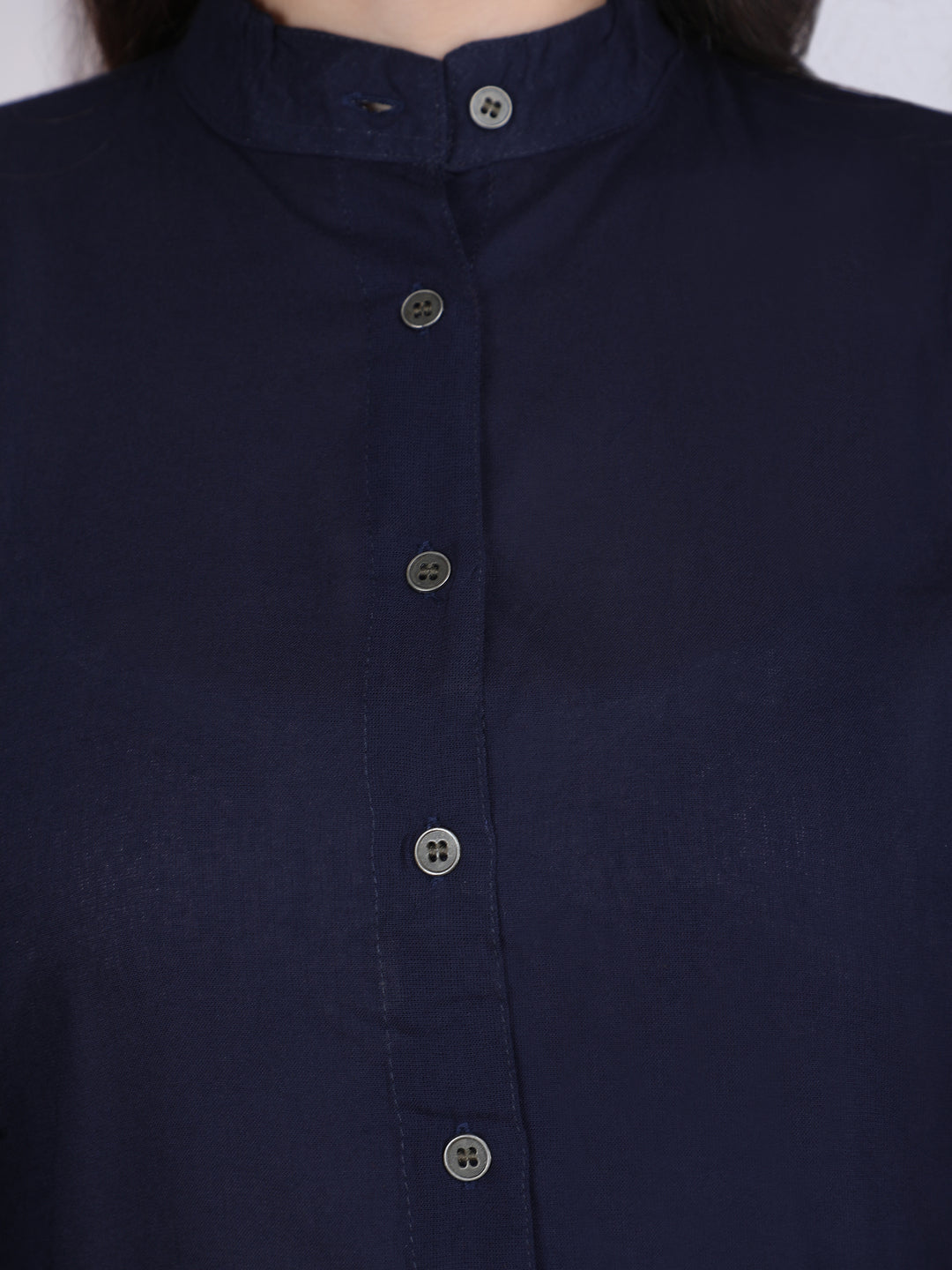 Navy Blue Solid Straight Rayon Top