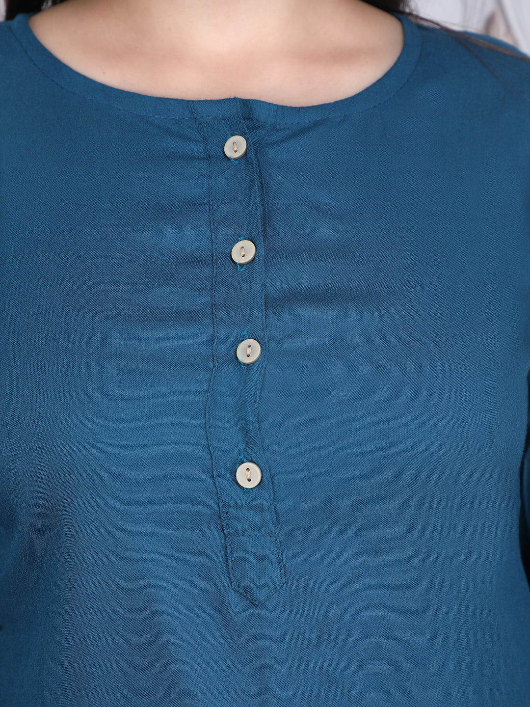 Blue Soild Straight Rayon Top