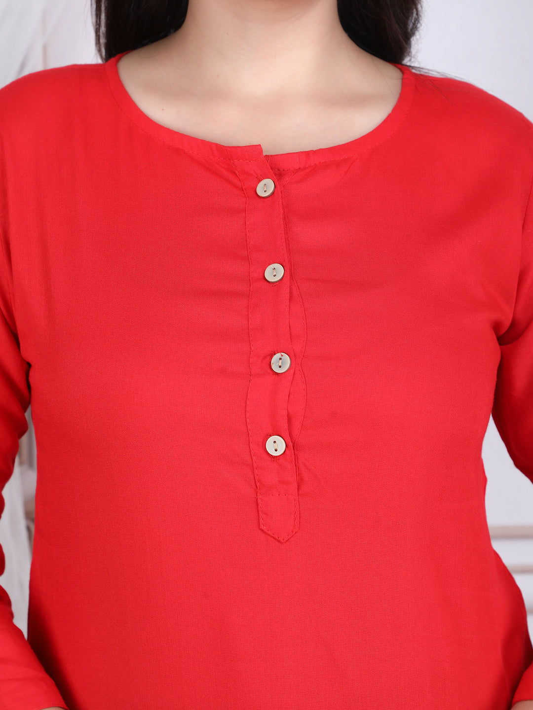 Red Solid Straight Rayon Top