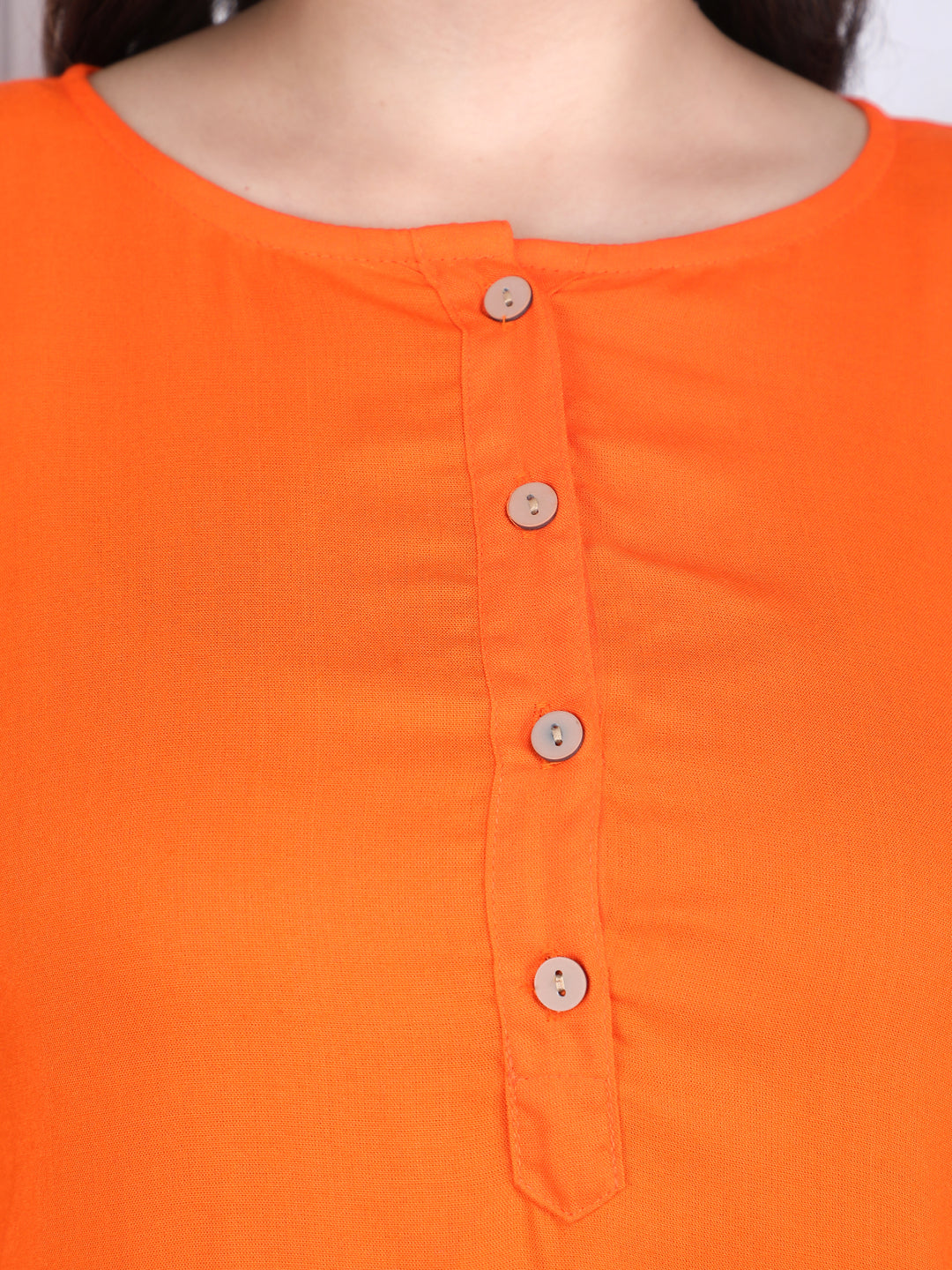 Orange Solid Straight Rayon Top