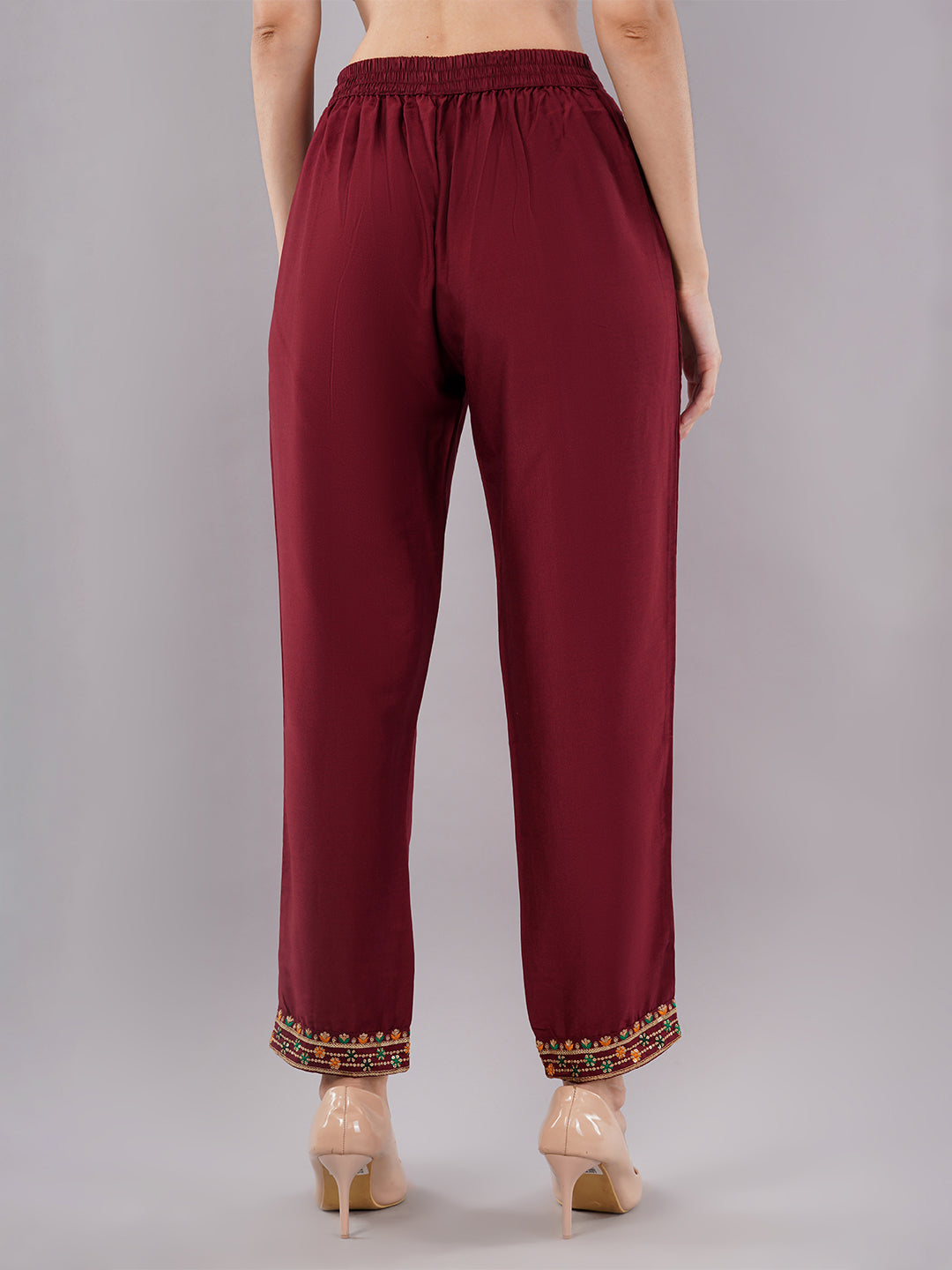 dhartii Trendy Festive Maroon Embroidered Suit Set with Floral Dupatta and Pants (3 Piece Set)