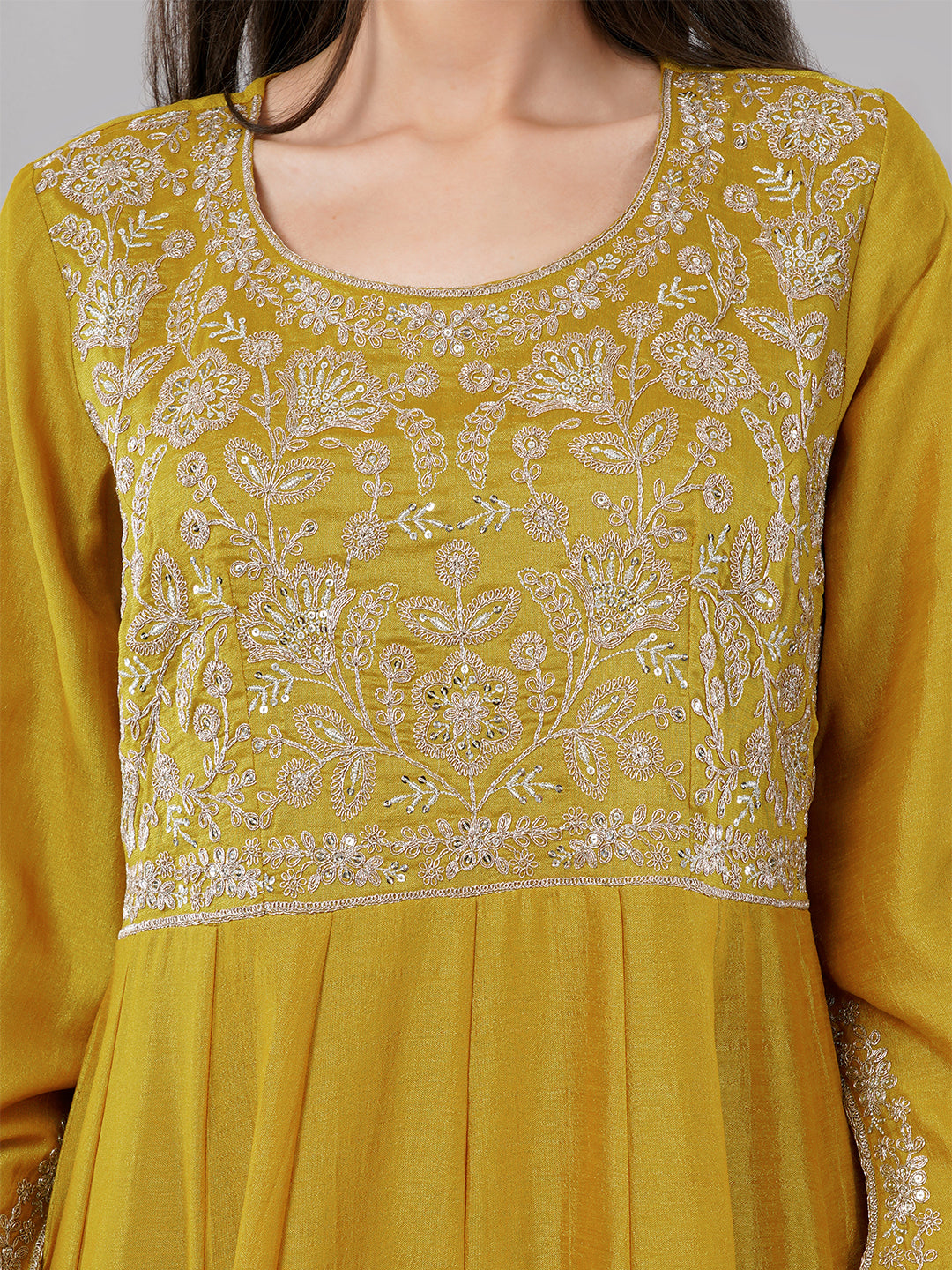 dhartii Opulent Yellow Intricate Embroidered Floor Length Anarkali Set with Scallopped Dupatta (2 Piece Set)