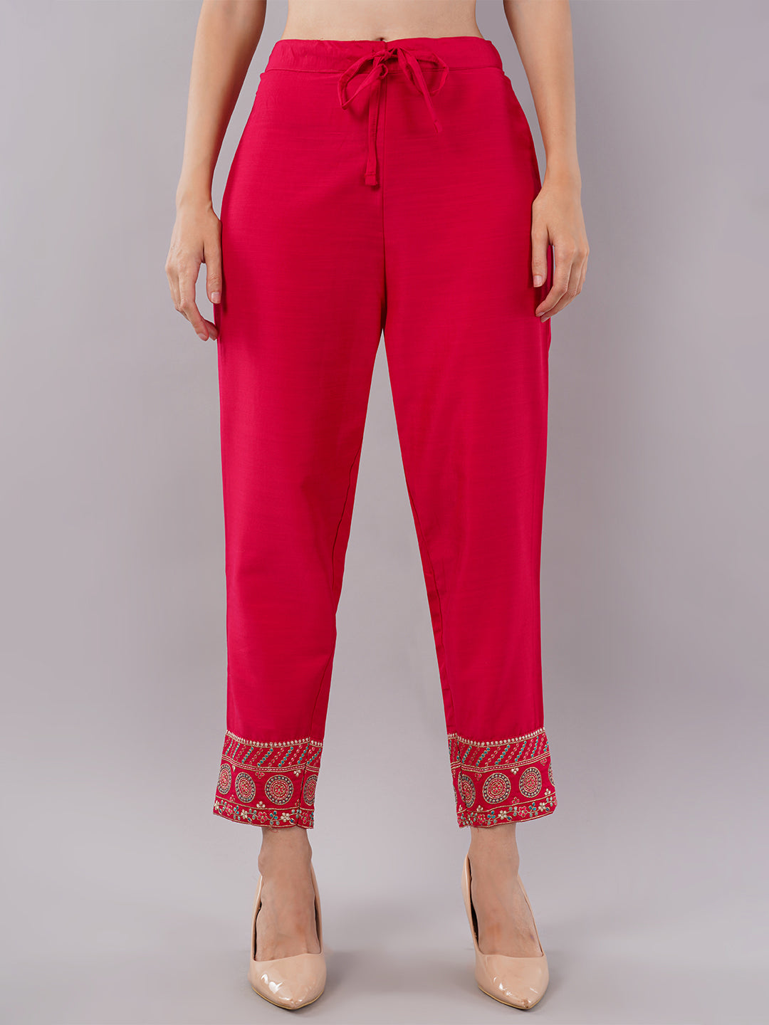 dhartii Classy Fuchsia Pink Delicate Neck Embroidered Anarkali Set with Organza Dupatta and Pants (3 Piece Set)