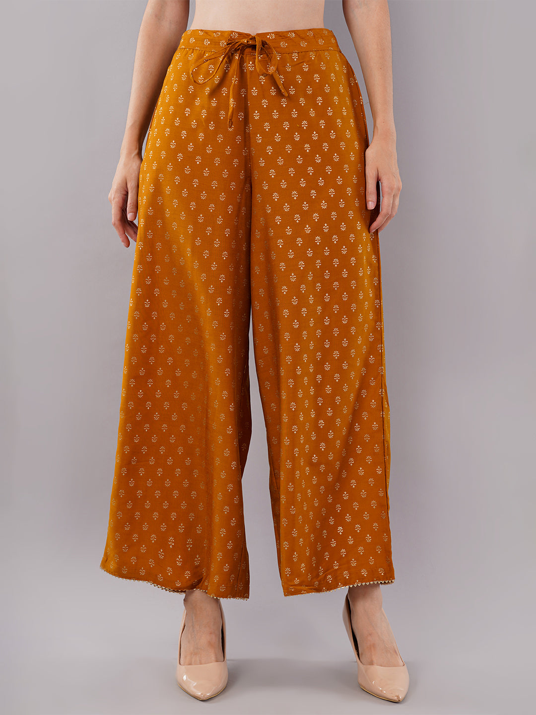 dhartii Festive Ready Mustard Modern Anarkali Set with Chiffon Dupatta and Palazzo (3 Piece Set)