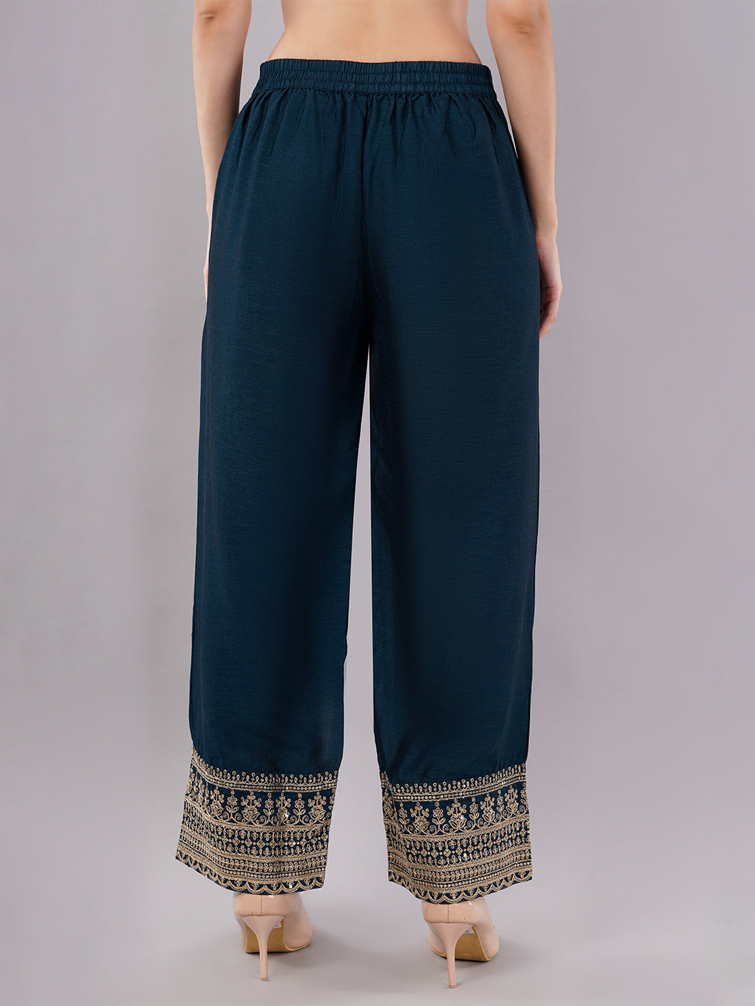 dhartii Festive Striking Teal Blue Heavy Embroidered Suit Set with Palazzo and Dupatta (3 Piece Set)