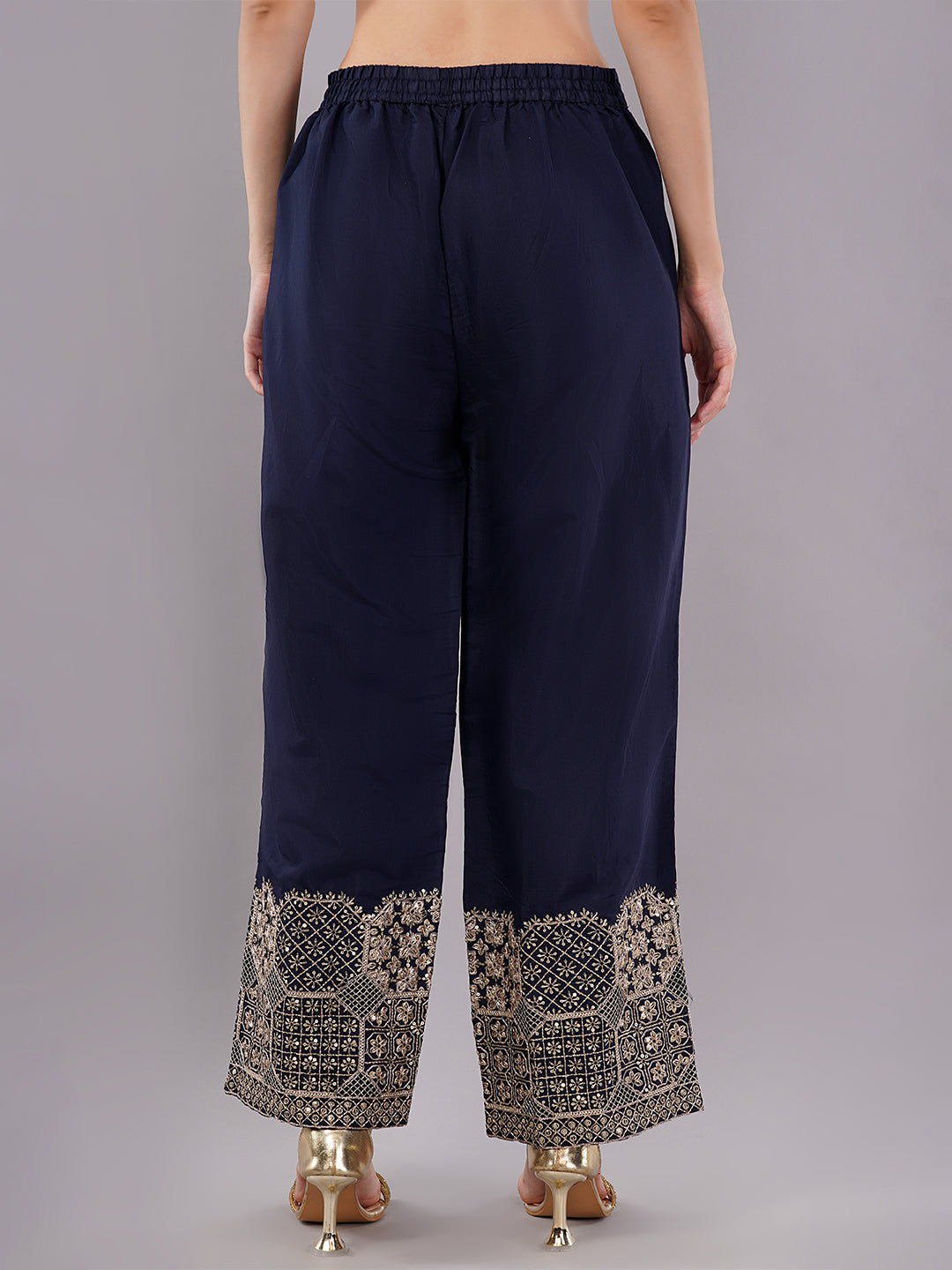 dhartii Trendy Festive Navy Blue Solid Suit Set with Embroidered Palazzo and Dupatta (3 Piece Set)