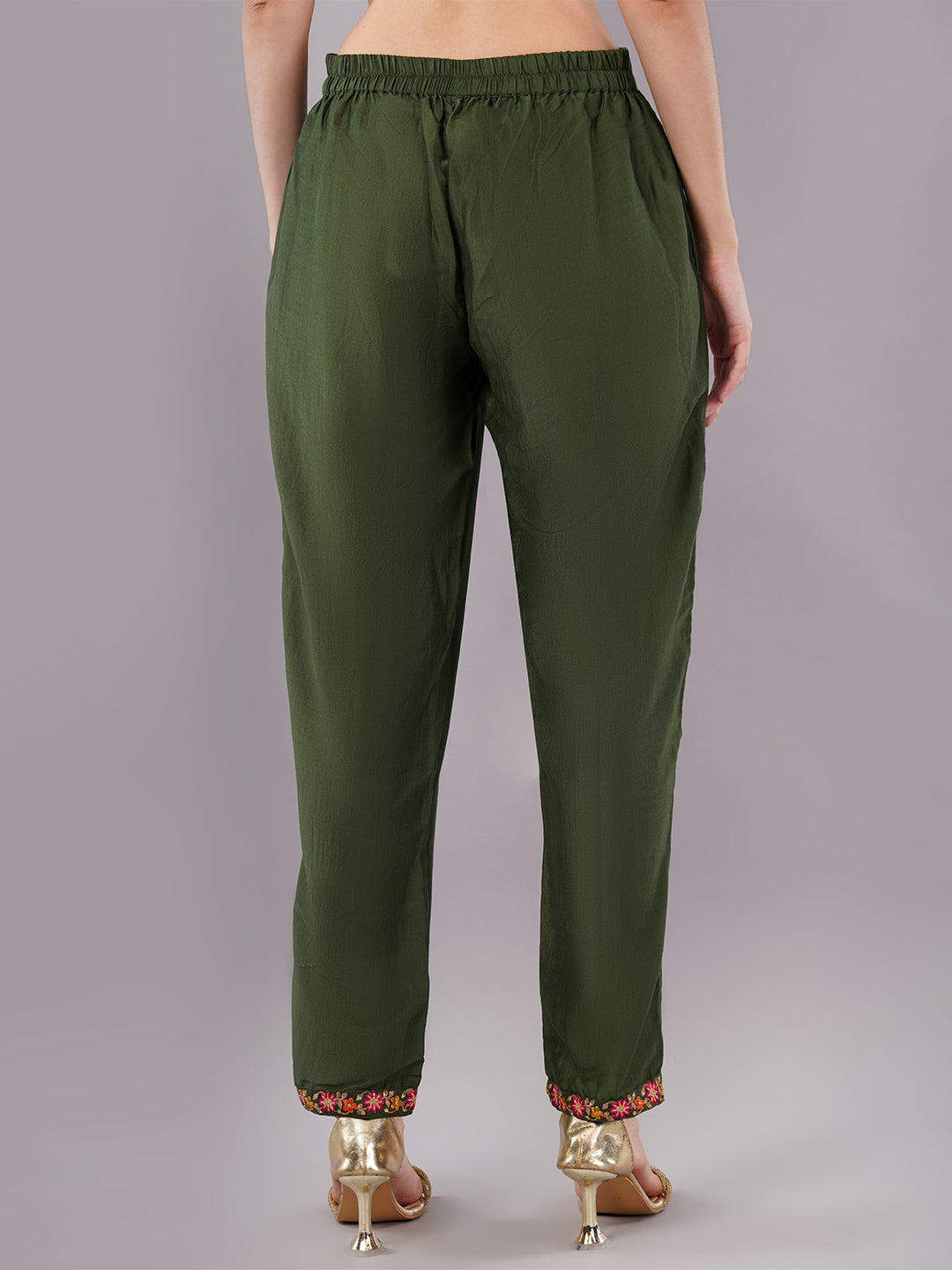 dhartii Trendy Olive Green Schiffli Embroidery Suit Set with Organza Dupatta and Pants (3 Piece Set)