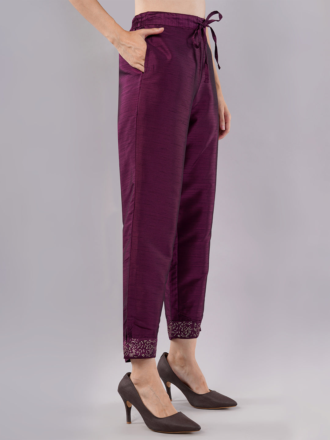 dhartii Elevated Fashionable Purple Embroidered Suit Set with Printed Oraganza Dupatta and Pants (3 Piece Set)