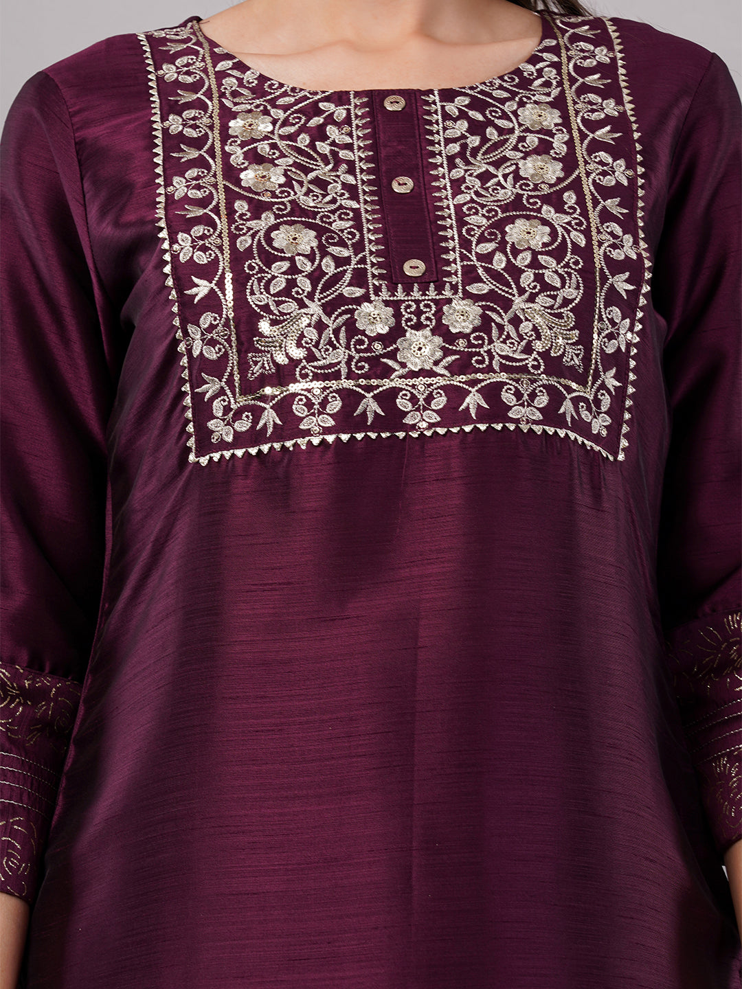 dhartii Elevated Fashionable Purple Embroidered Suit Set with Printed Oraganza Dupatta and Pants (3 Piece Set)