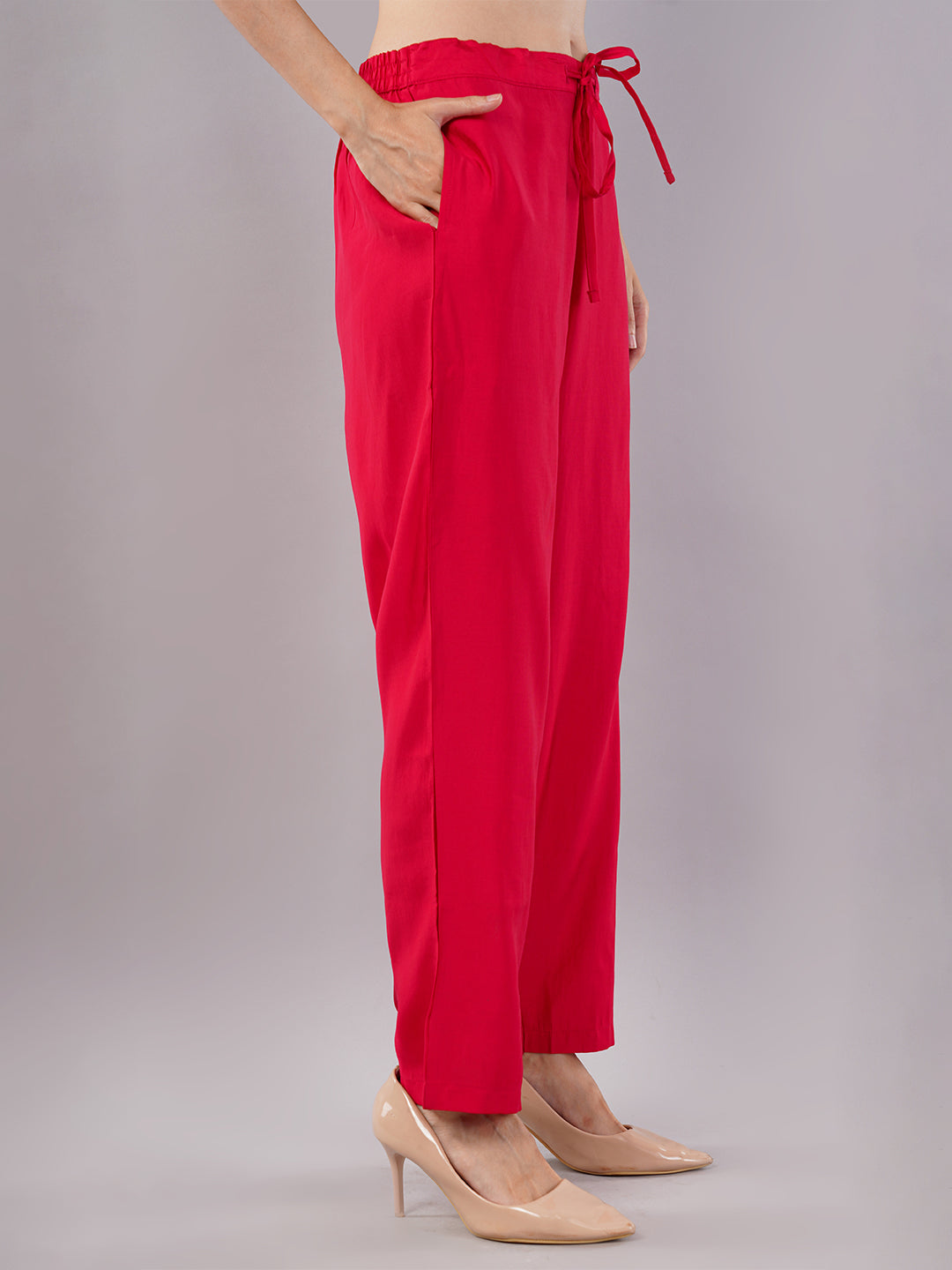 dhartii Elite Festive Red Embroidered Suit Set with Organza Dupatta and Pants (3 Piece Set)