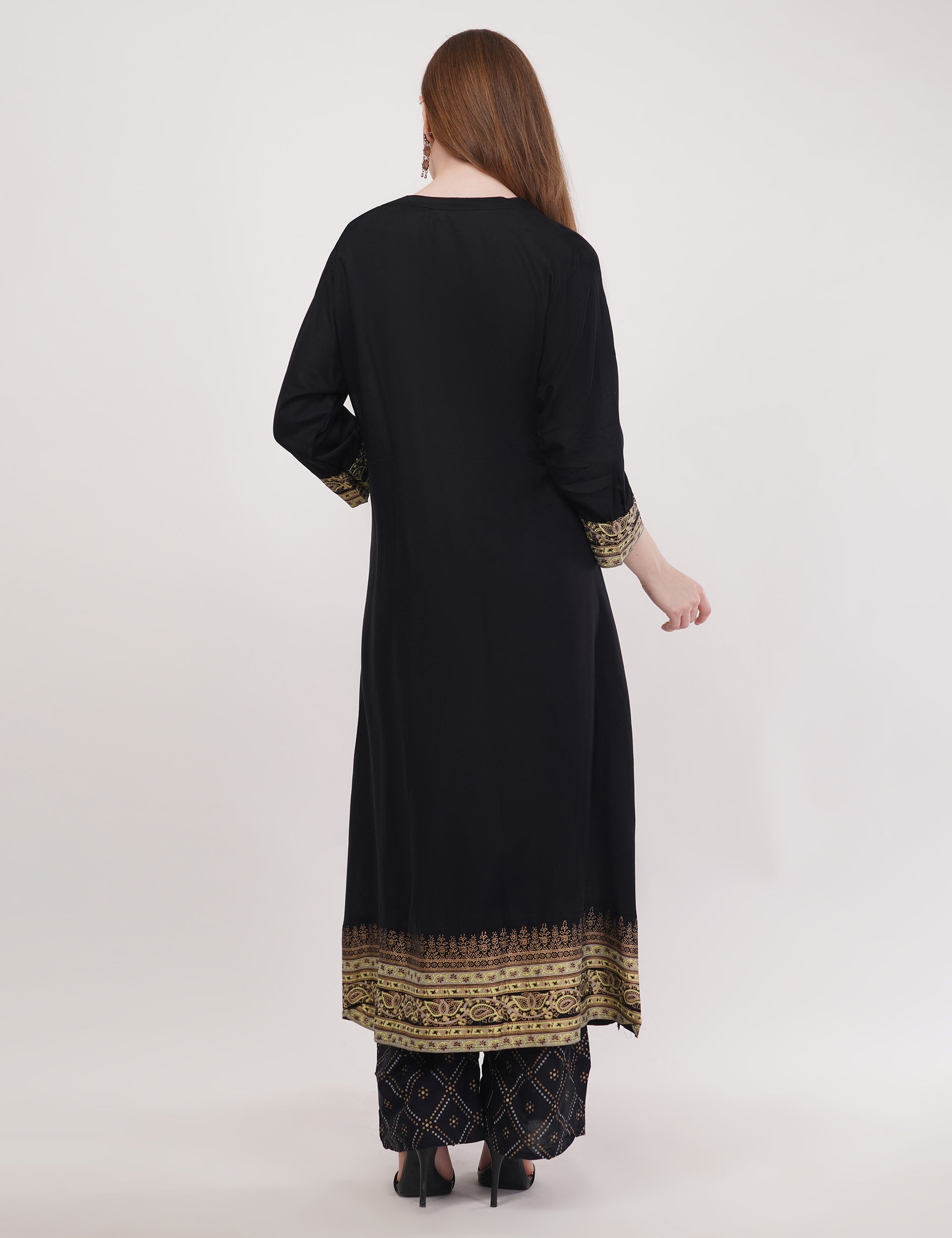 Black Anarkali Block Printed, Contrast Button Details - Set Of 3