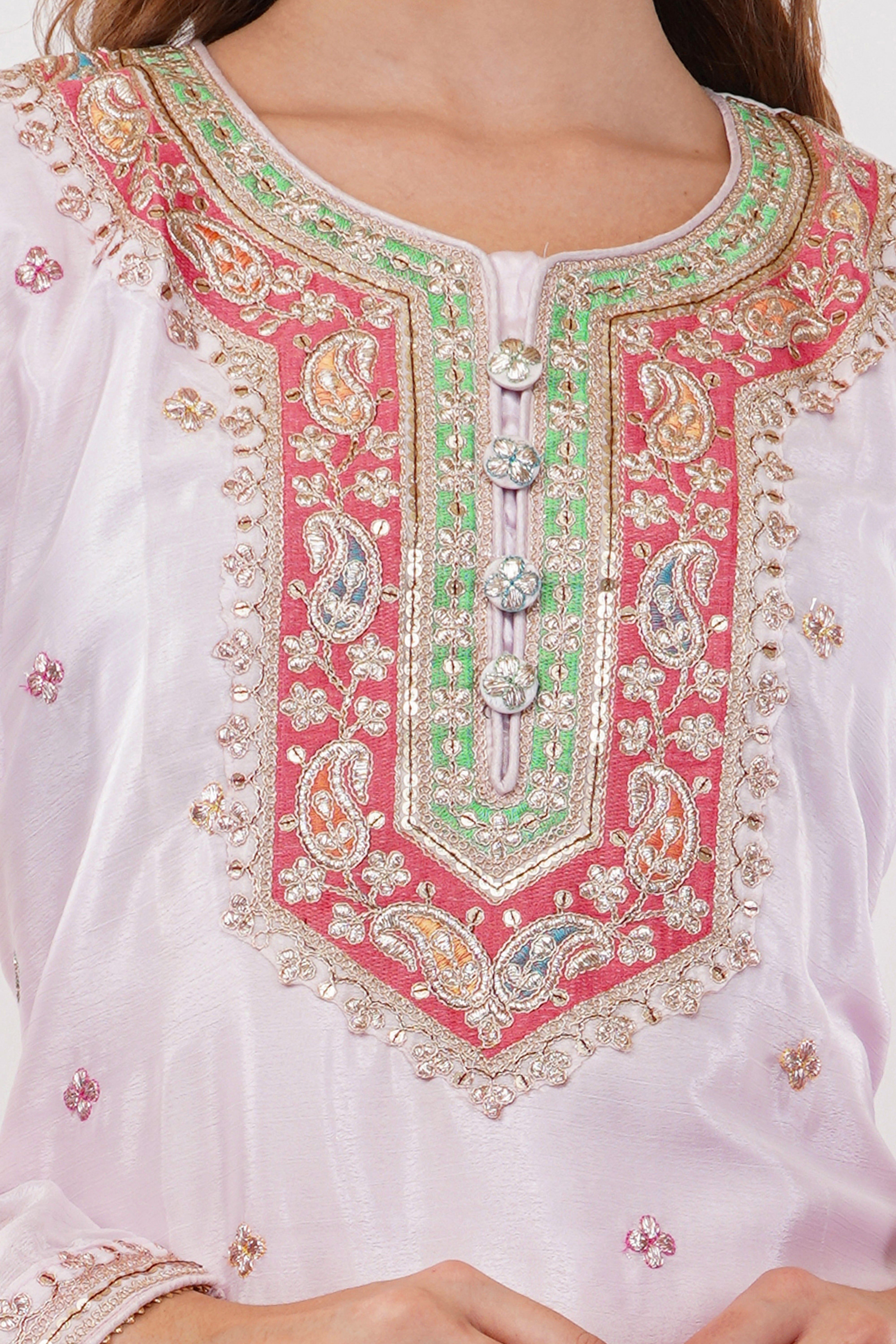 Lilac Embroidered Anarkali Gown Set - Set Of 3
