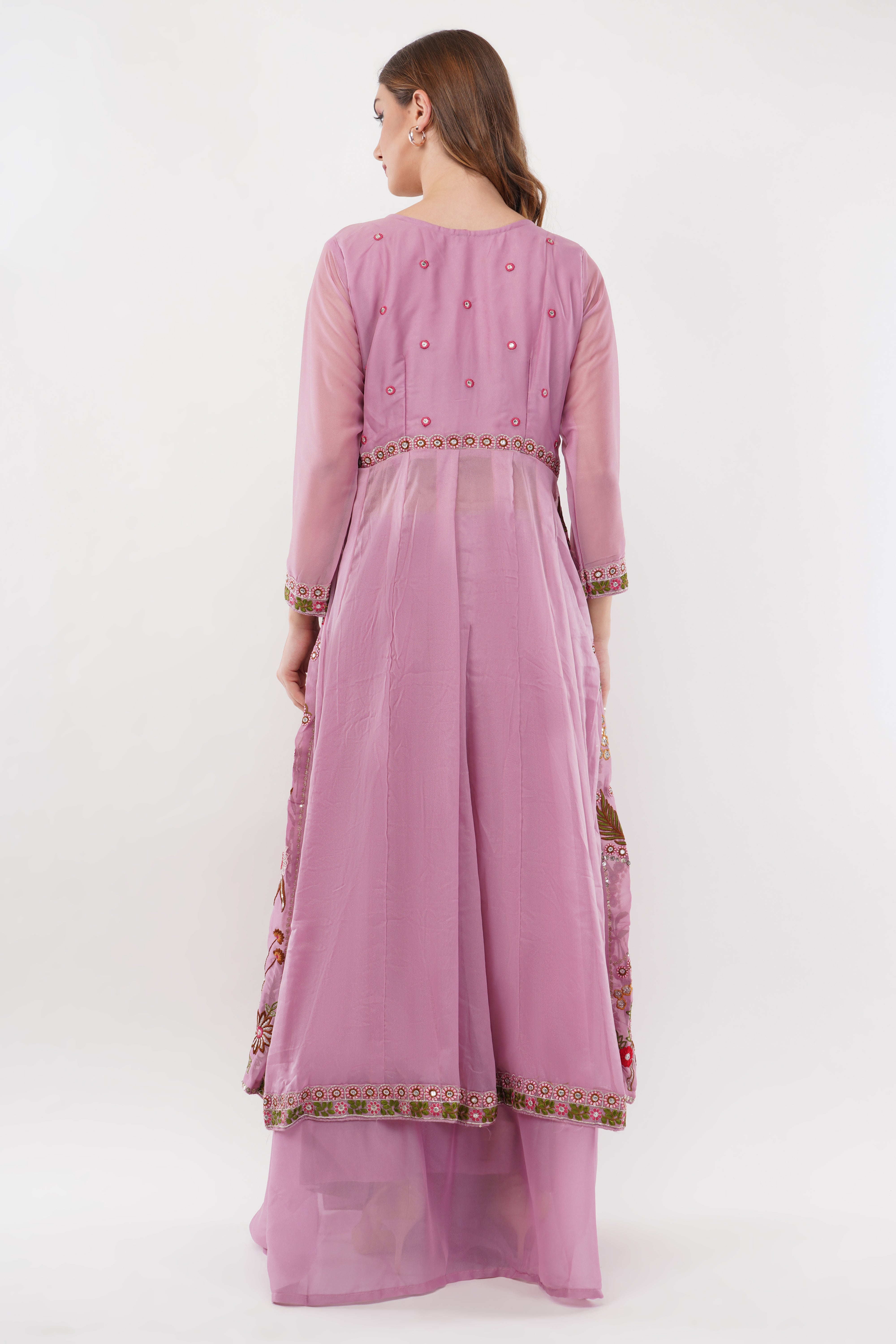 Lavender Embroidered Anarkali Gown Set - Set Of 2