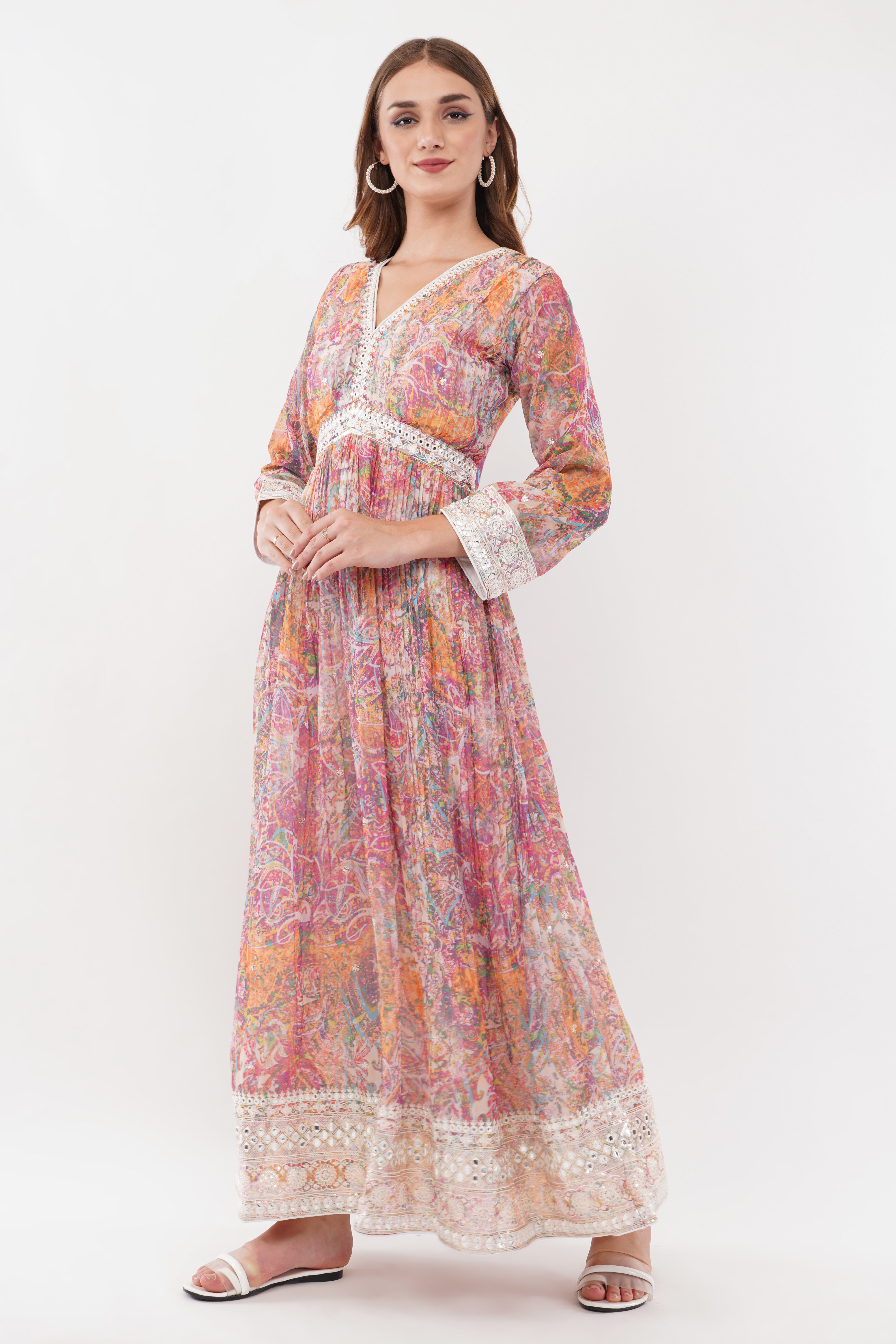Multi-Color Printed Anarkali Gown - Set Of 2