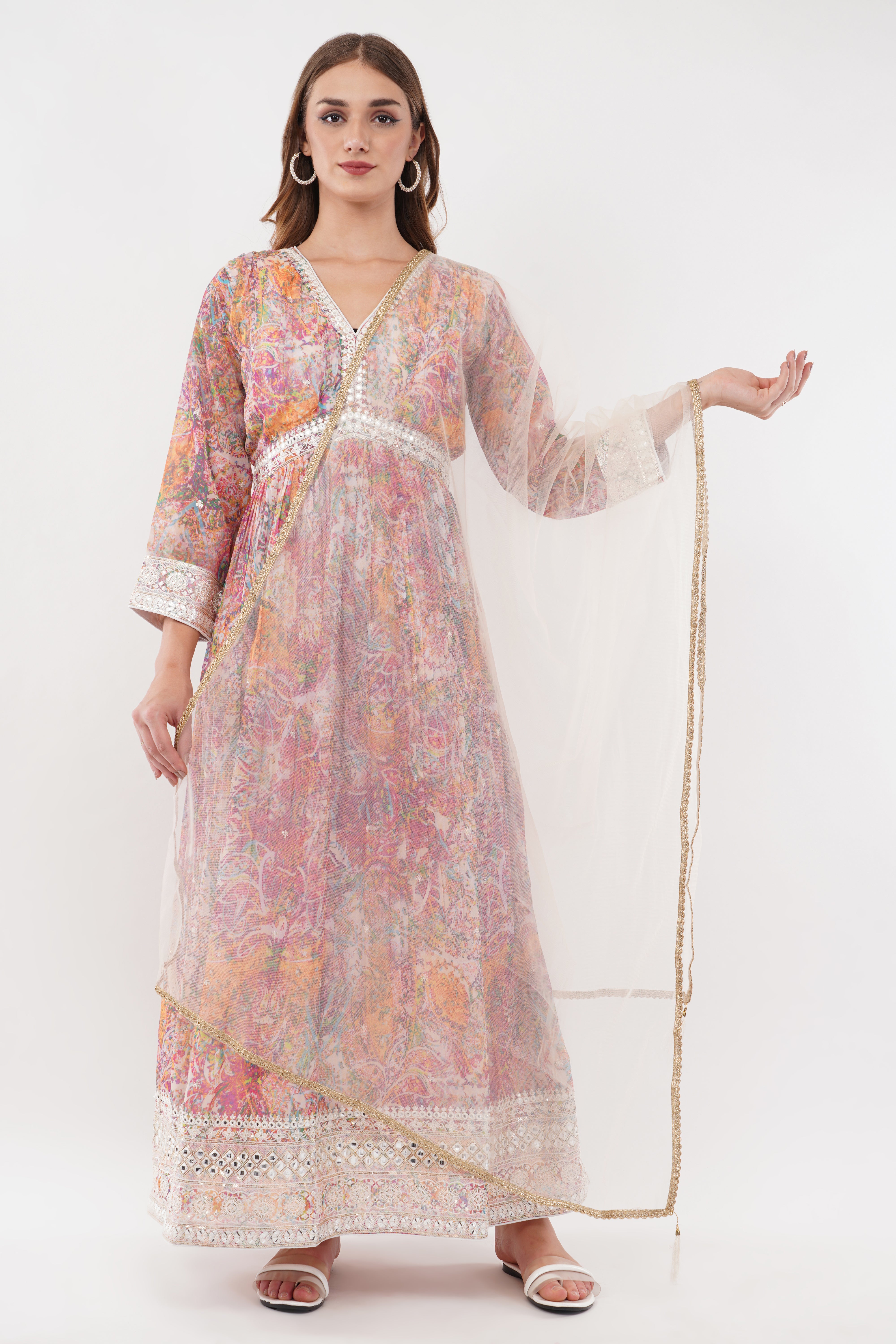 Multi-Color Printed Anarkali Gown - Set Of 2
