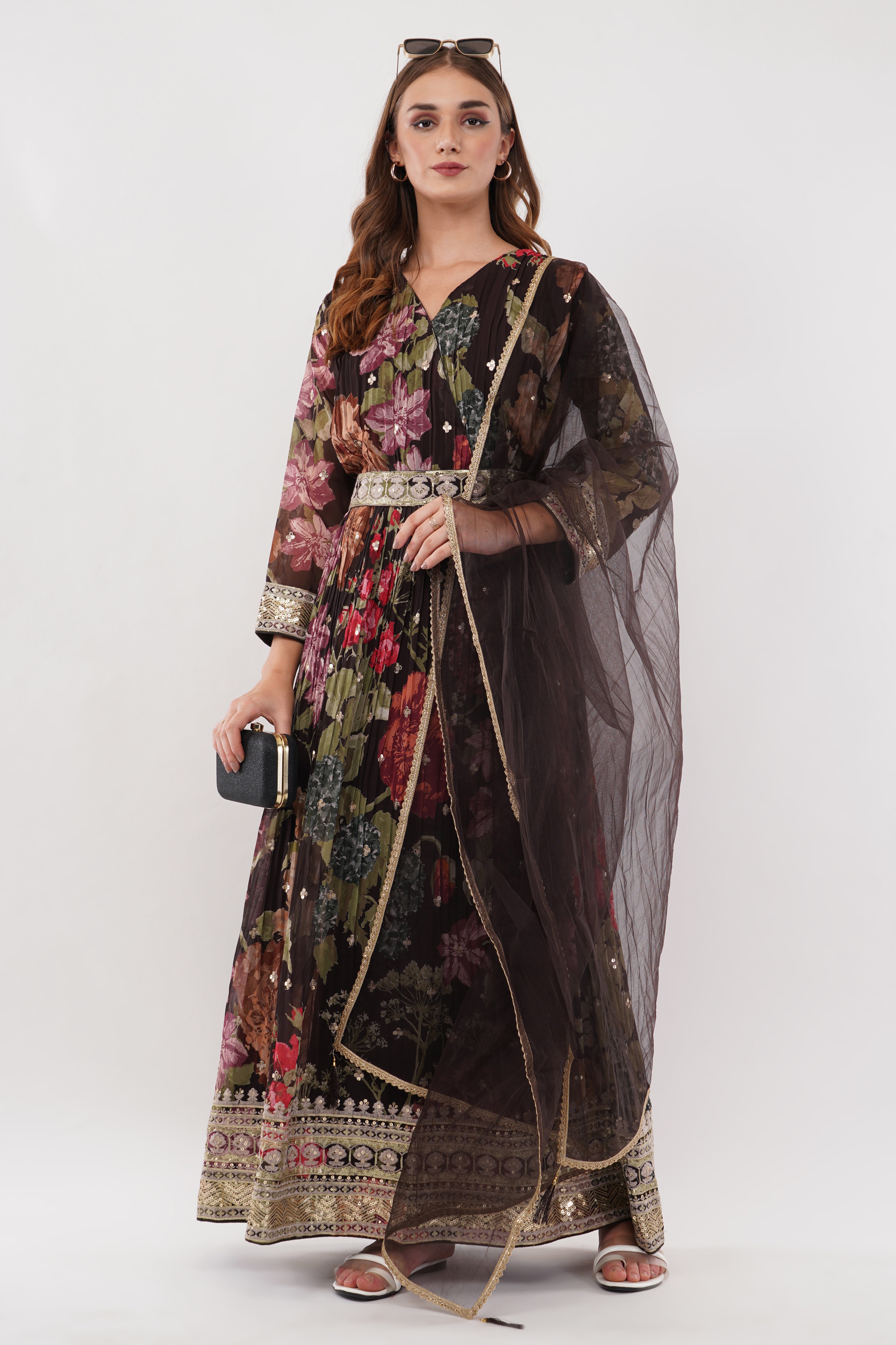 Multi-Color Printed Anarkali Gown - Set Of 2