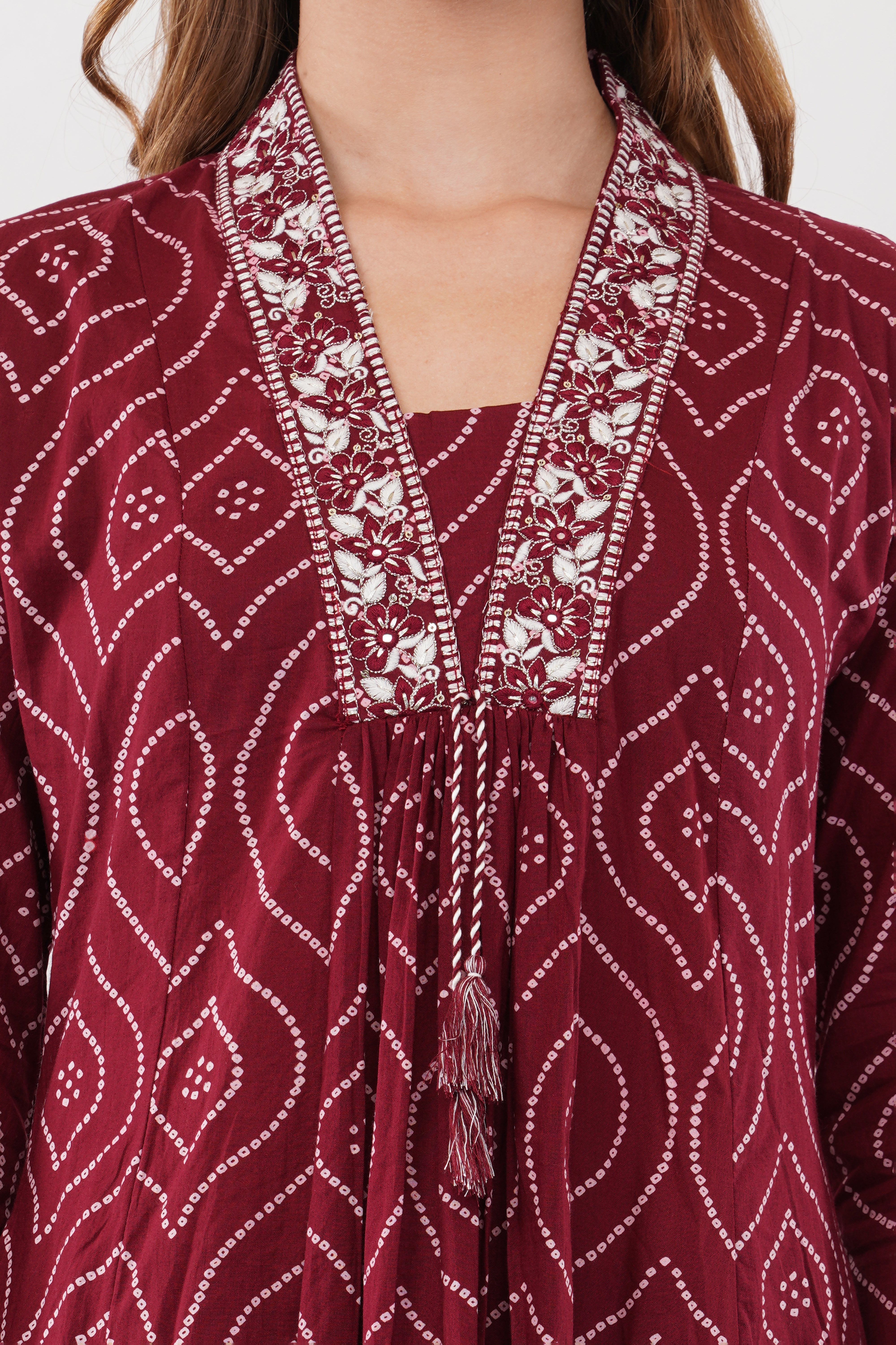 Maroon Pure Cotton Printed Cotton Anarkali Set - Set Of 3