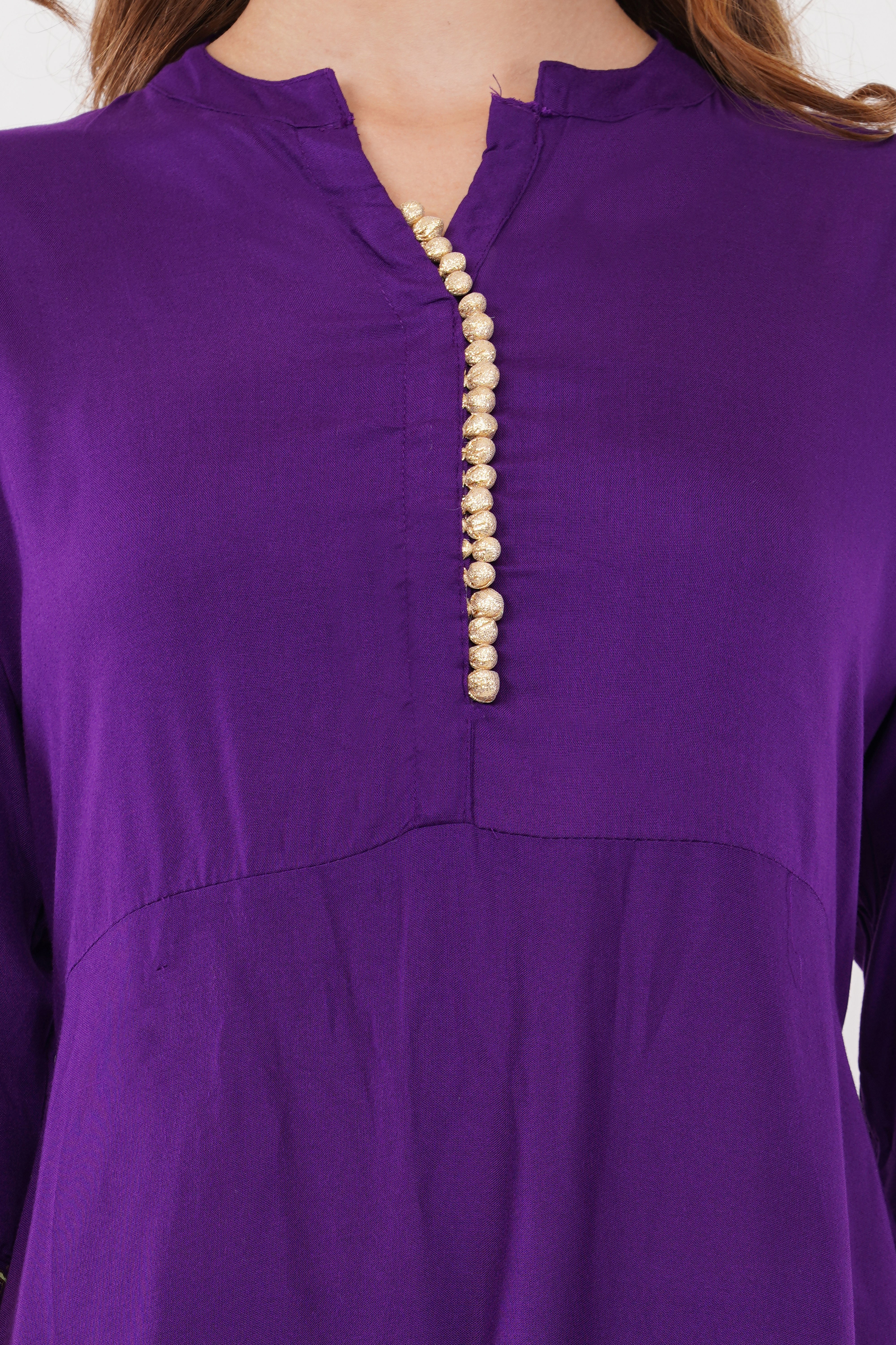 Purple Anarkali Block Printed, Contrast Button Details - Set Of 3
