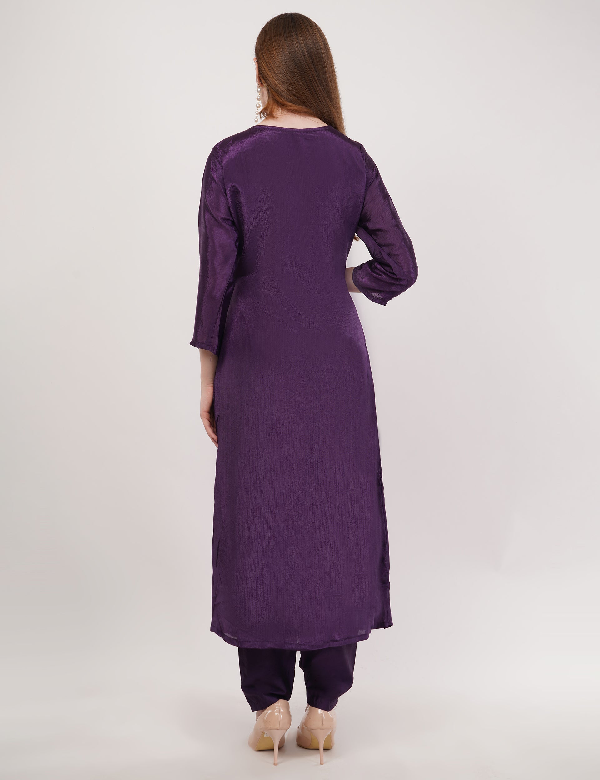 Purple Viscose With Printed Dupatta - Set Of 3