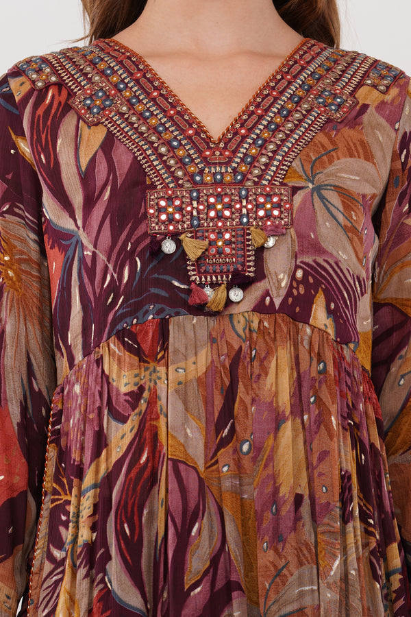 Wine Pure Chinon Chiffon Digital Printed With Chiffon Dupatta Anarkali - Set Of 3