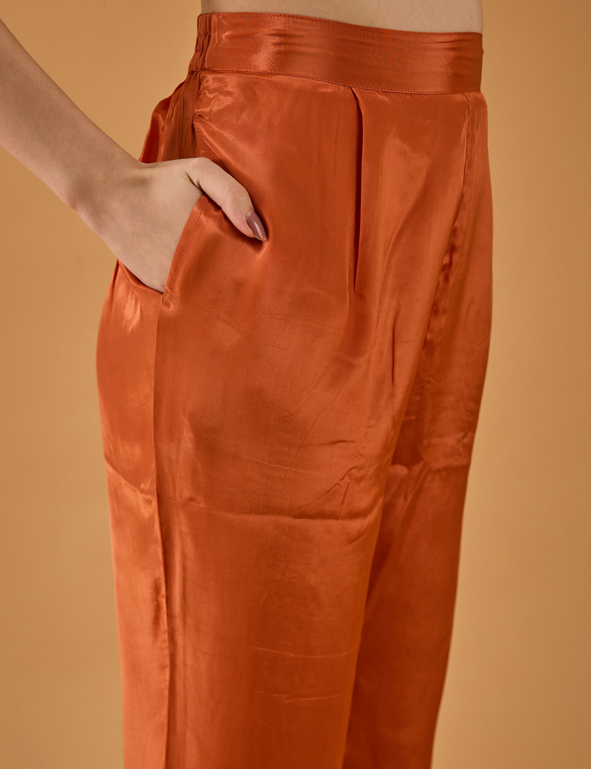 dhartii Orange Gleam Satin Co-Ord Set