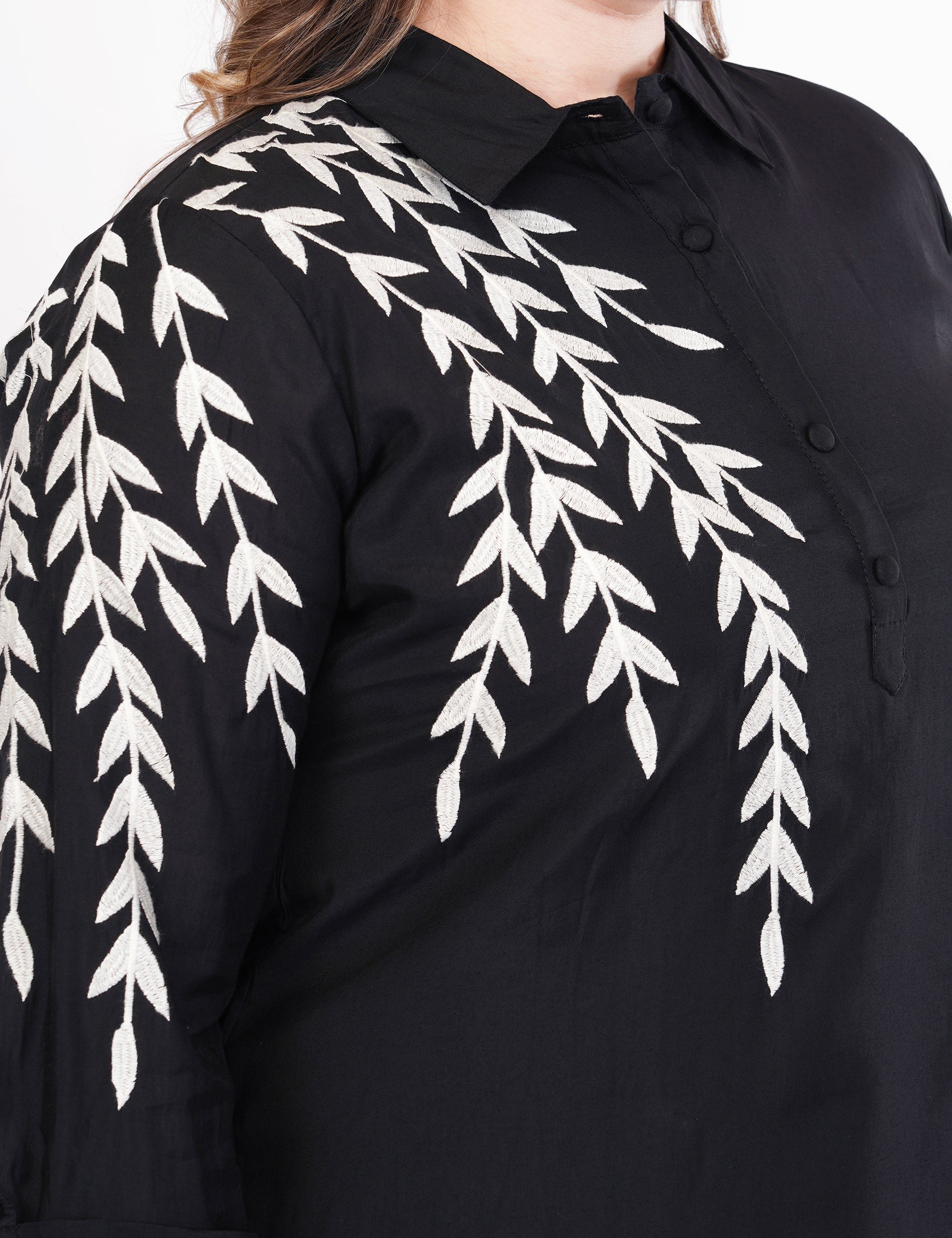 Black Roman Silk Embroidered Shirt Co-Ord Set With Asymmetric Hem - Set Of 2
