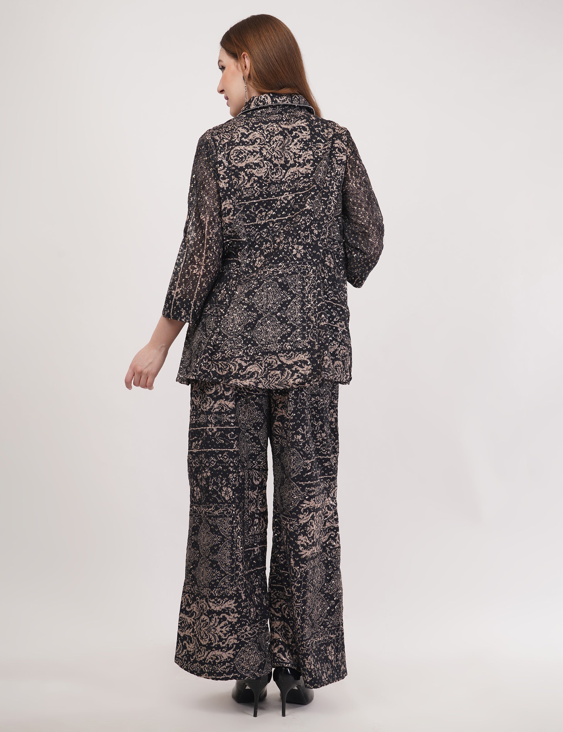 Black Georgette Fabric Printed Co-ord Set - Set of 2