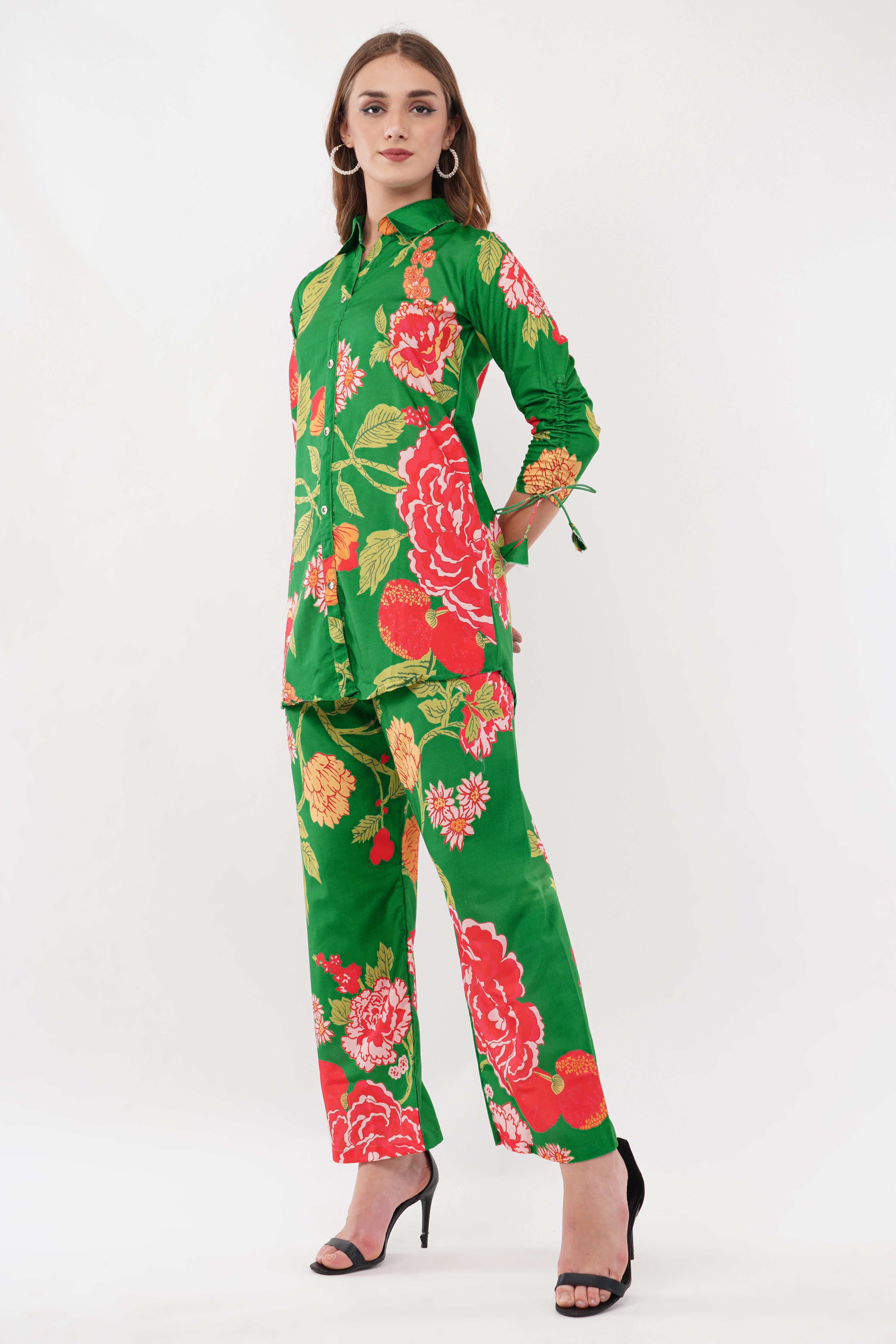 Rayon Green Shirt Co-Ord - Set Of 2