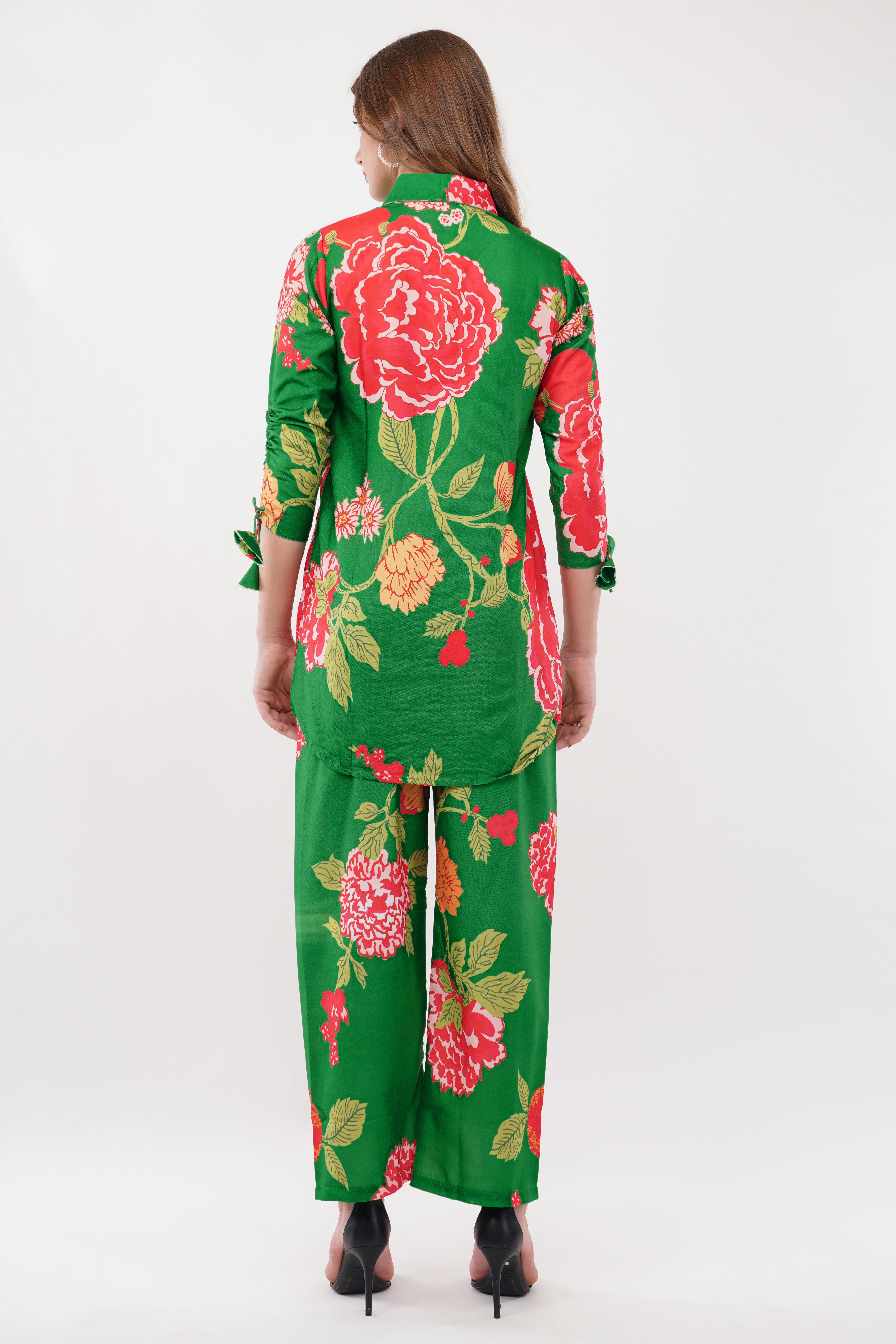 Rayon Green Shirt Co-Ord - Set Of 2
