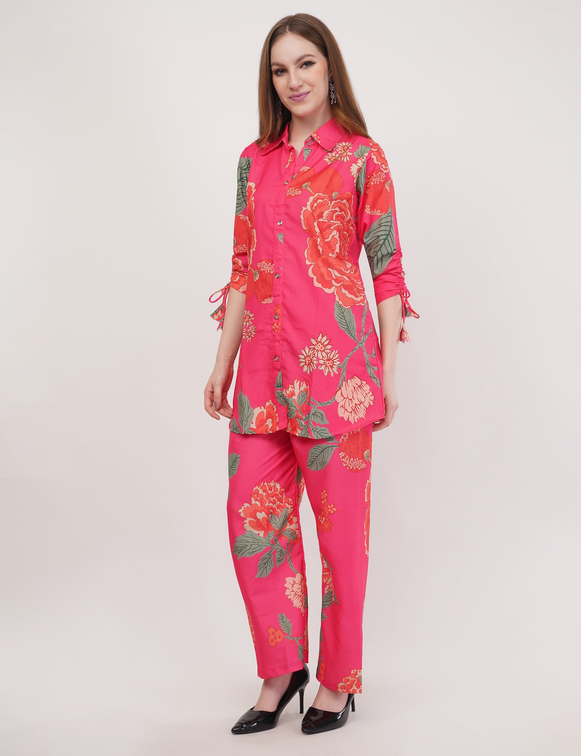Rayon Hot Pink Shirt Co-Ord - Set Of 2