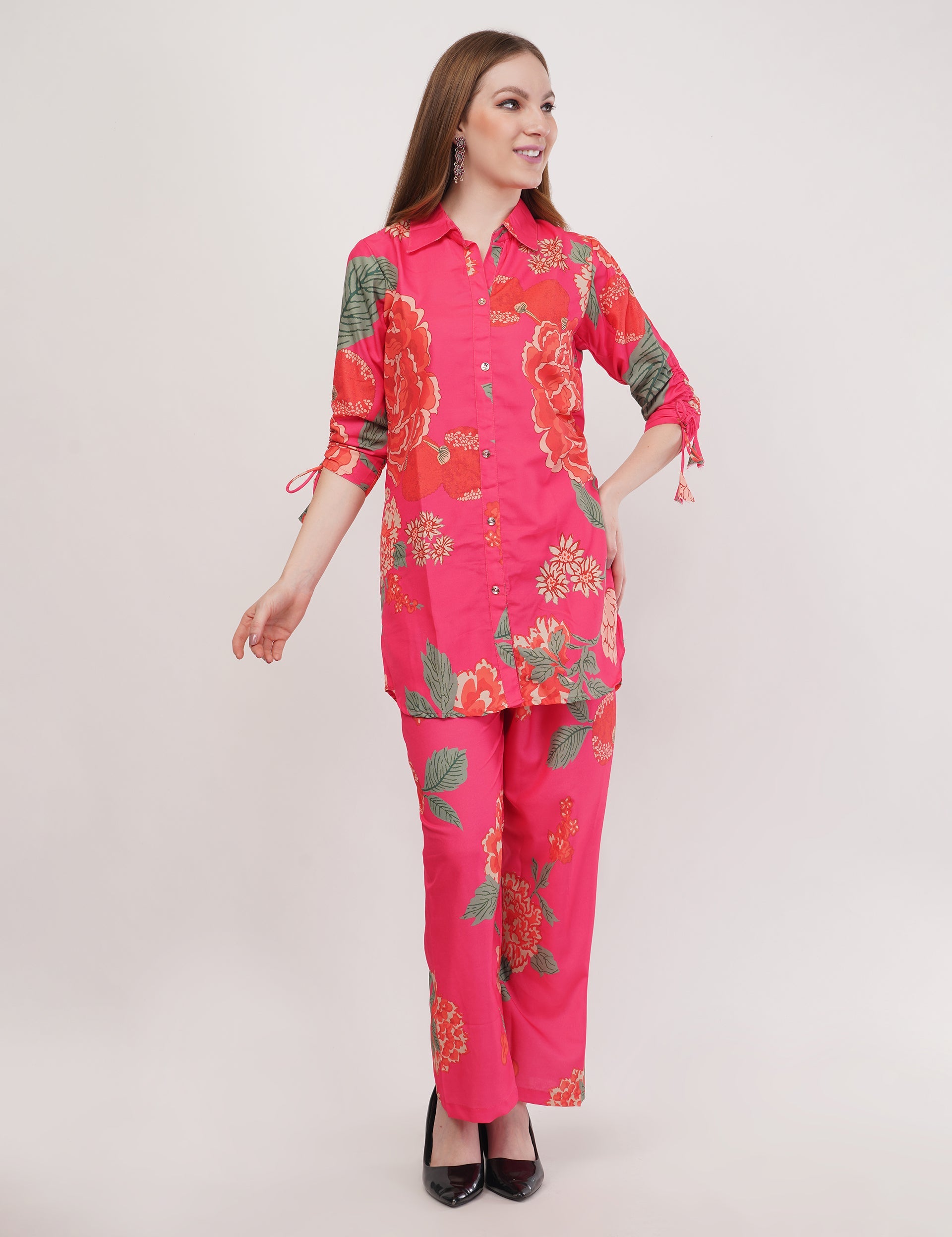 Rayon Hot Pink Shirt Co-Ord - Set Of 2
