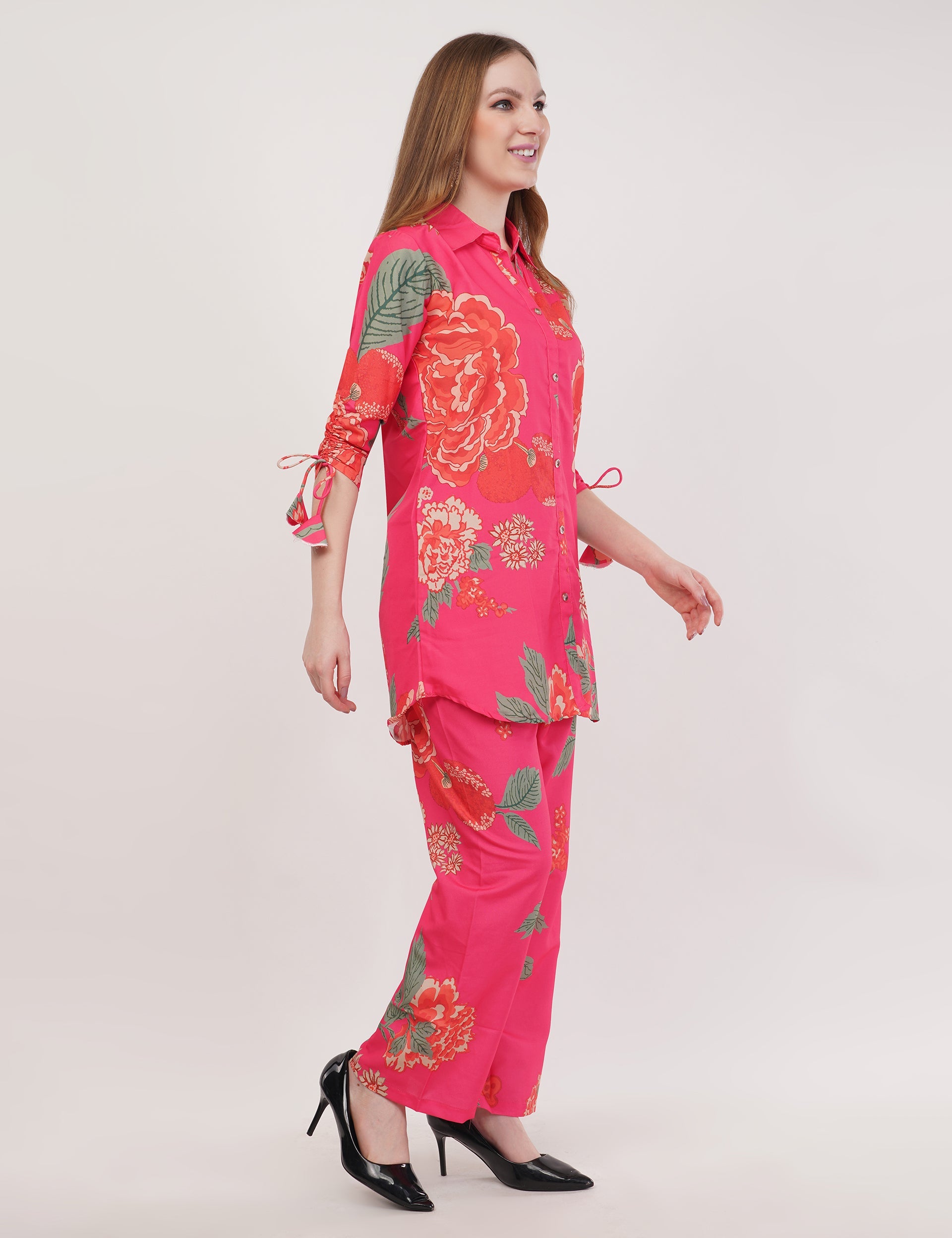 Rayon Hot Pink Shirt Co-Ord - Set Of 2