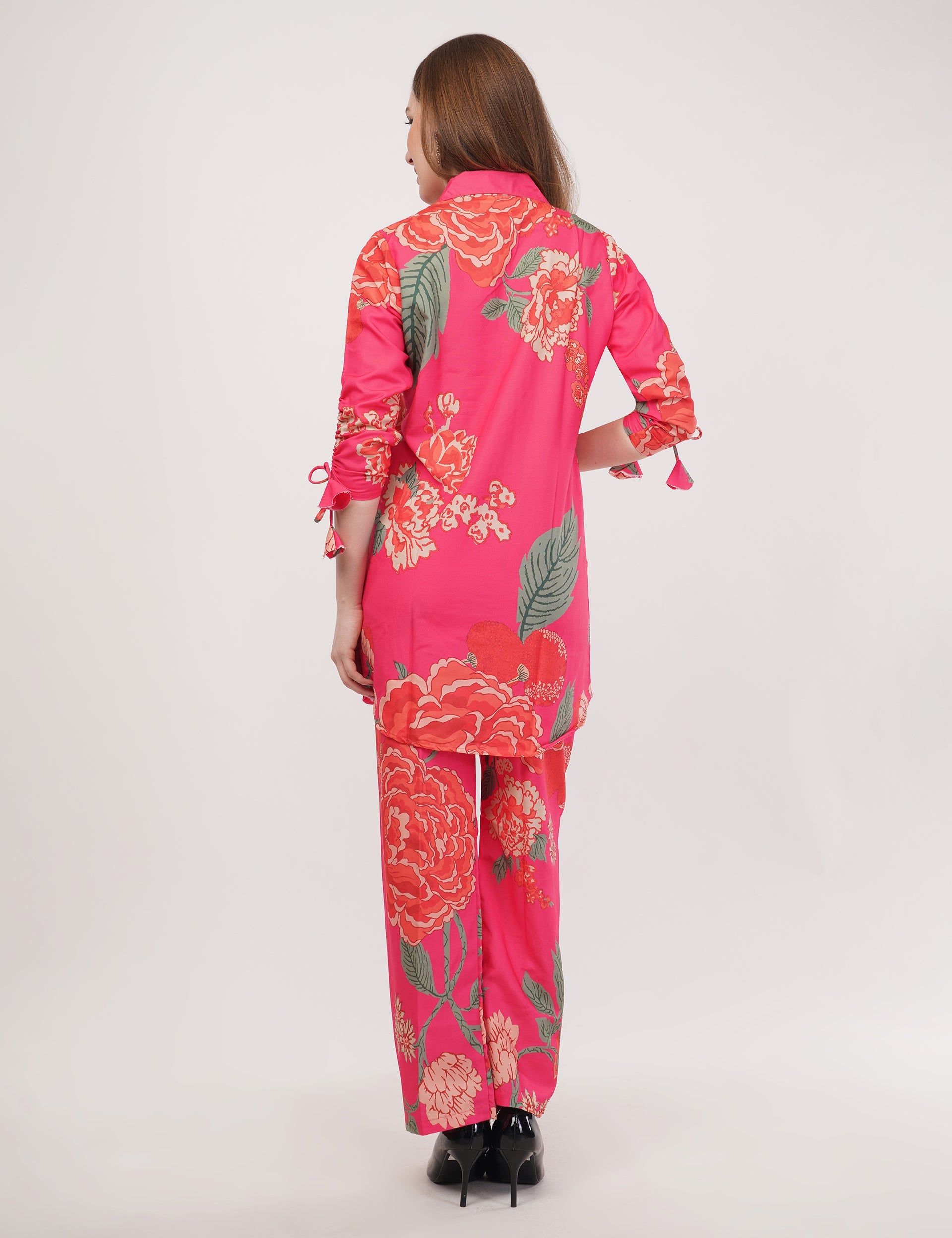 Rayon Hot Pink Shirt Co-Ord - Set Of 2