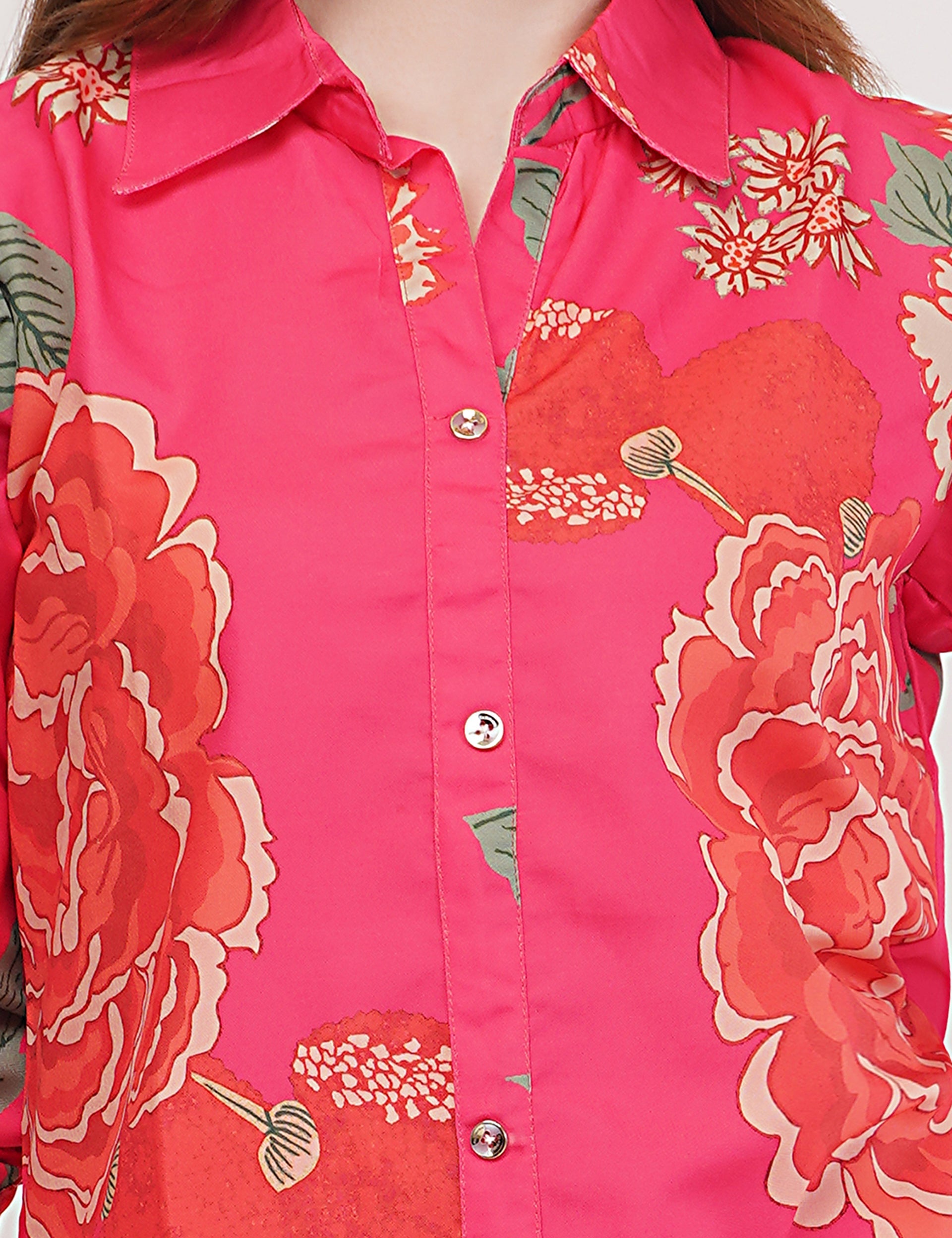 Rayon Hot Pink Shirt Co-Ord - Set Of 2