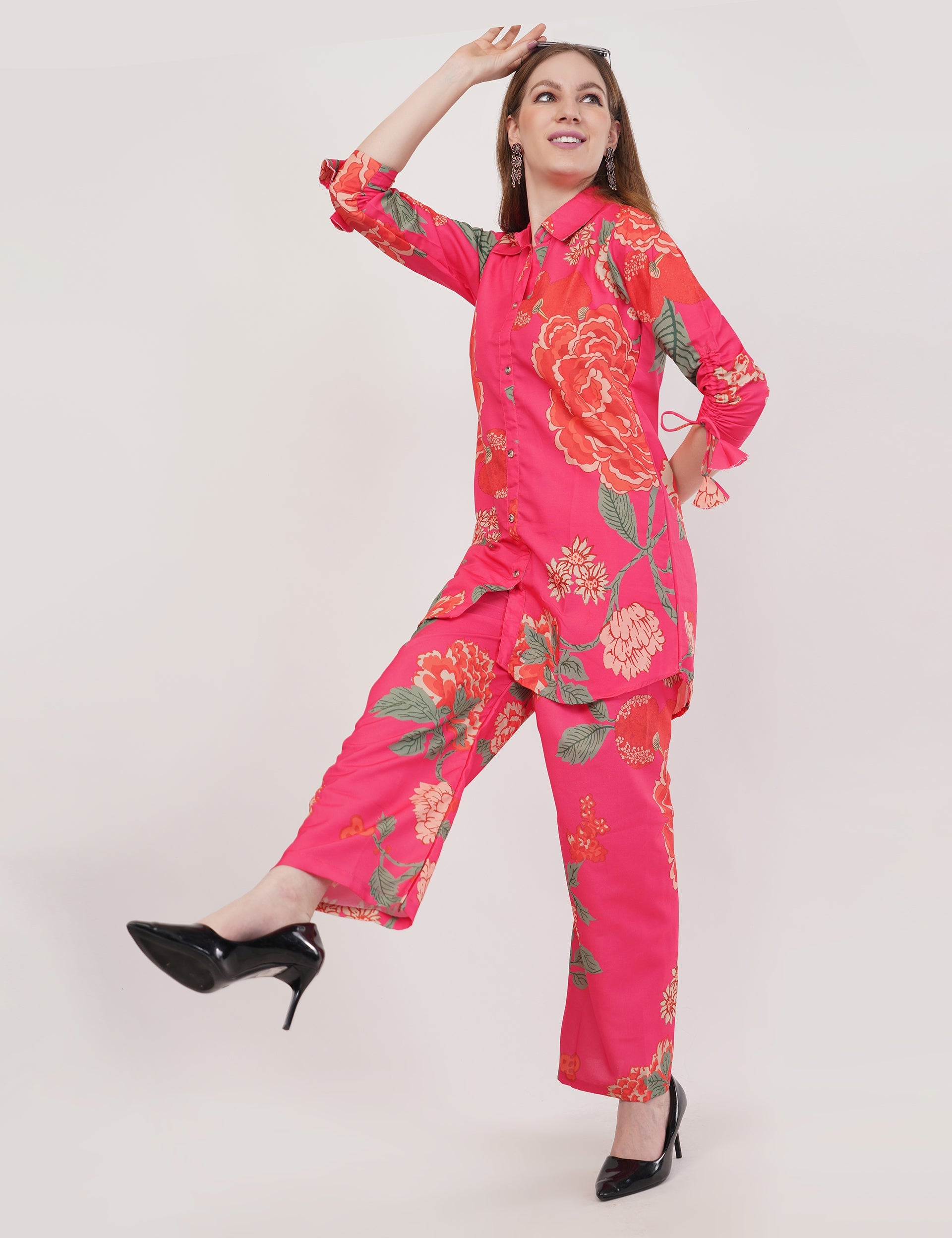Rayon Hot Pink Shirt Co-Ord - Set Of 2