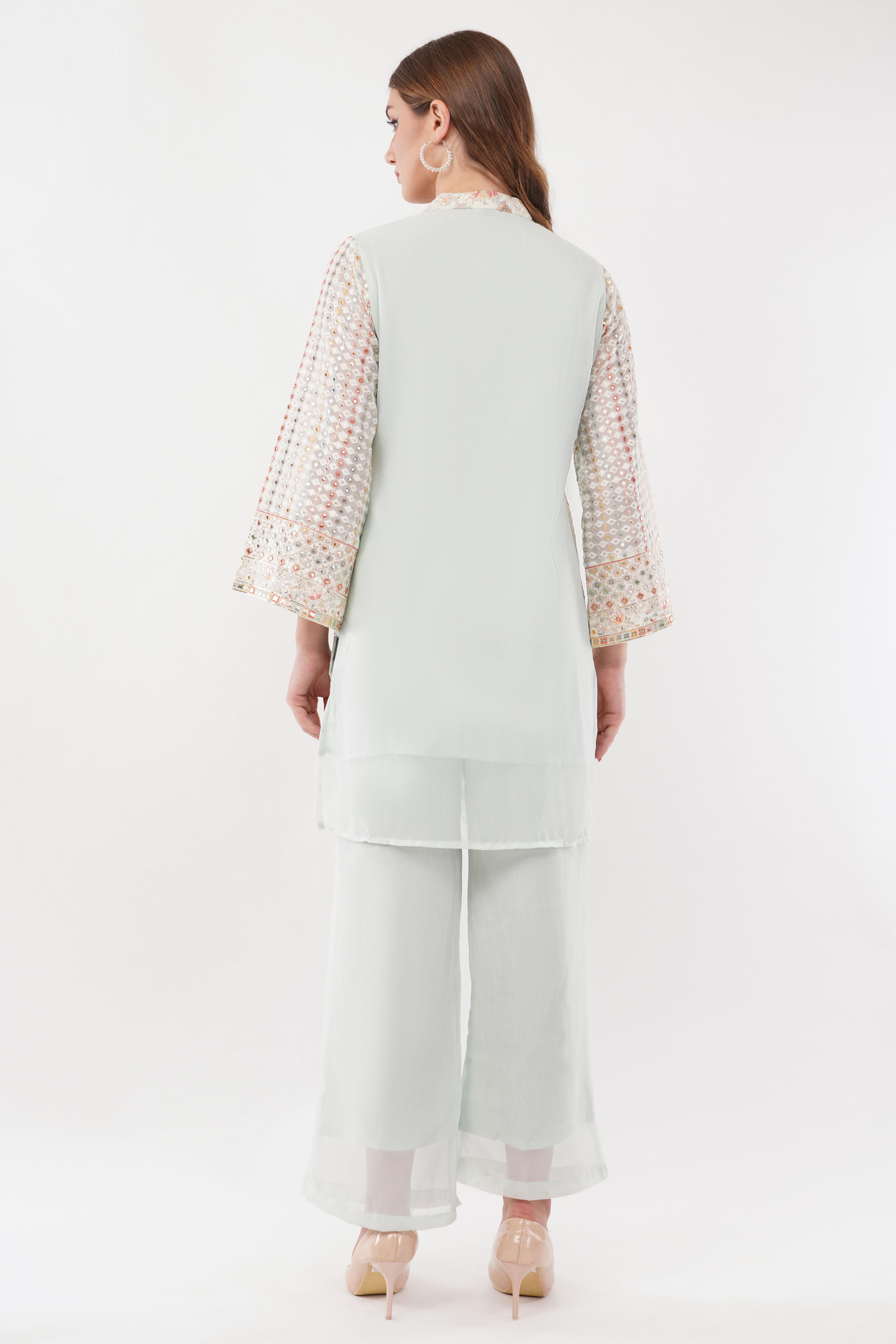 Light Blue Georgette Embroidered Pastel Co-Ord Set - Set Of 2