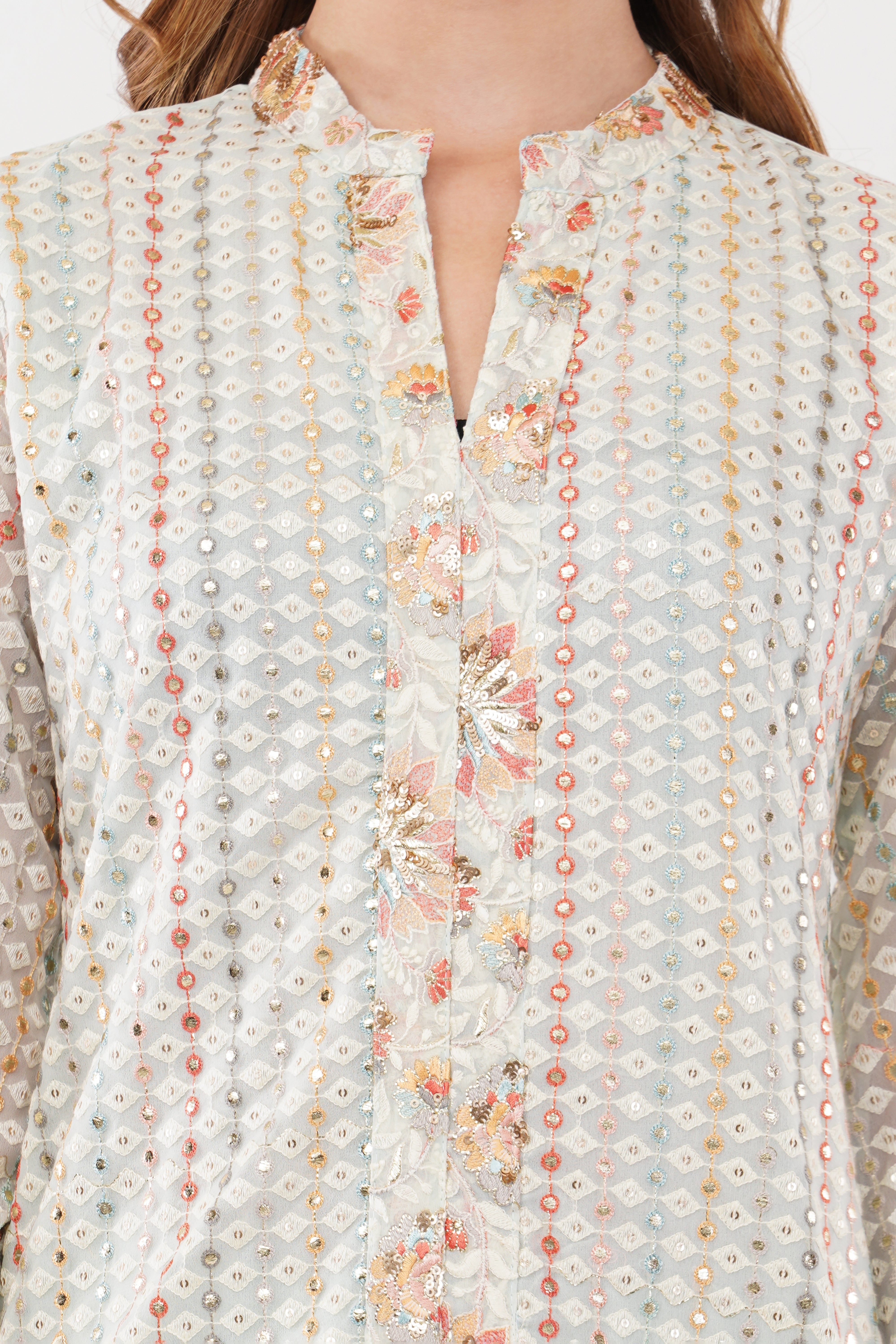 Light Blue Georgette Embroidered Pastel Co-Ord Set - Set Of 2