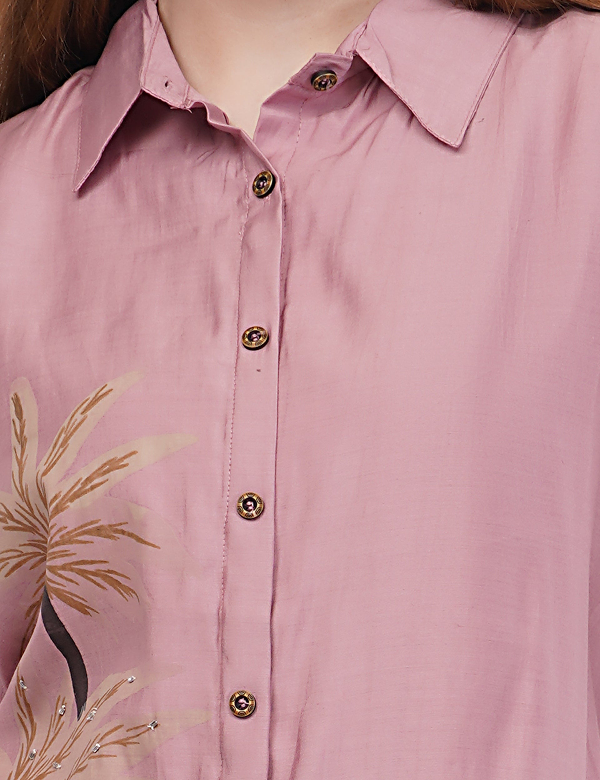 Light Pink Roman Silk Embroidered Shirt Co-Ord Set With Asymmetric Hem - Set Of 2