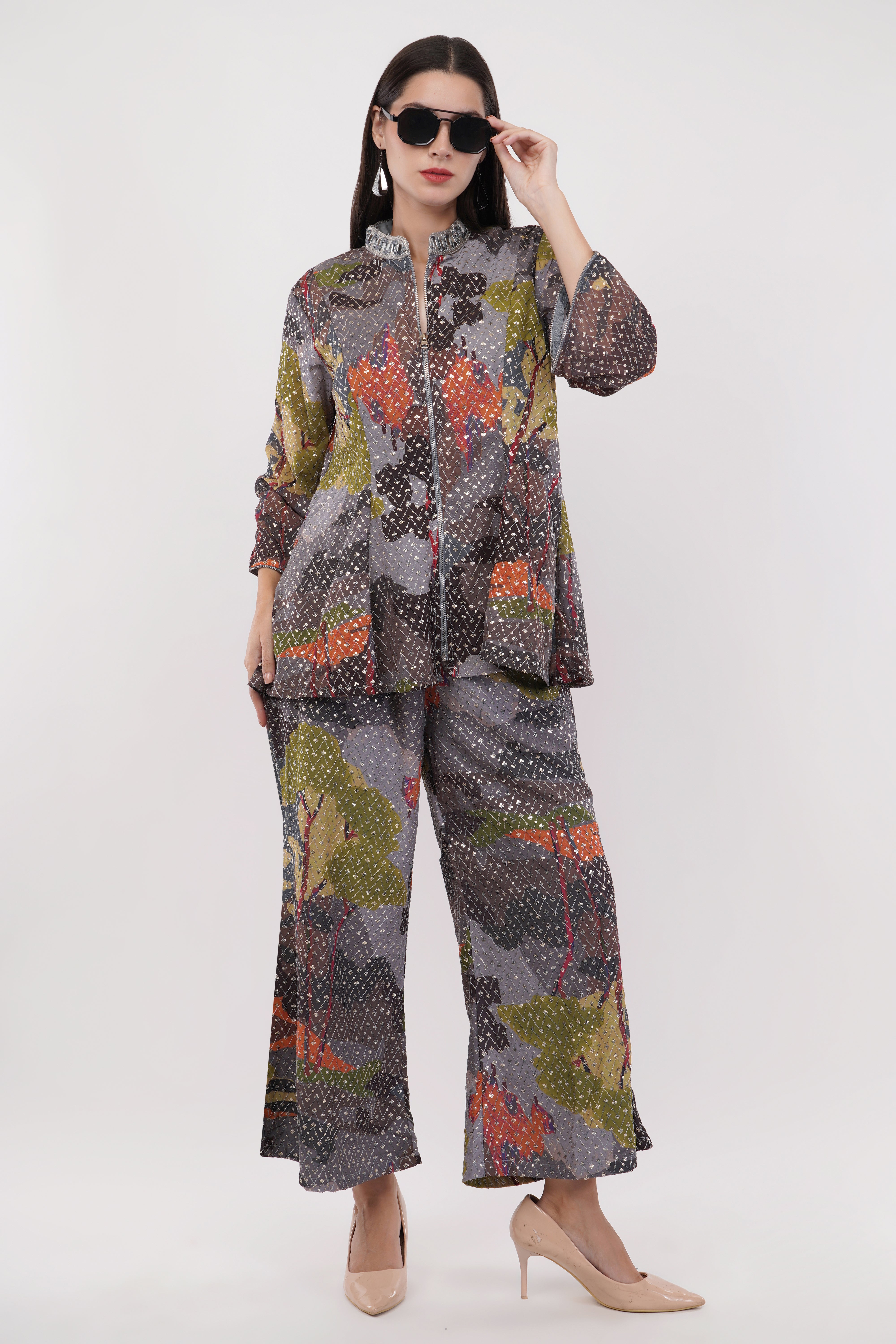 Multi-Color Embroidered Co-Ord Set - Set Of 2