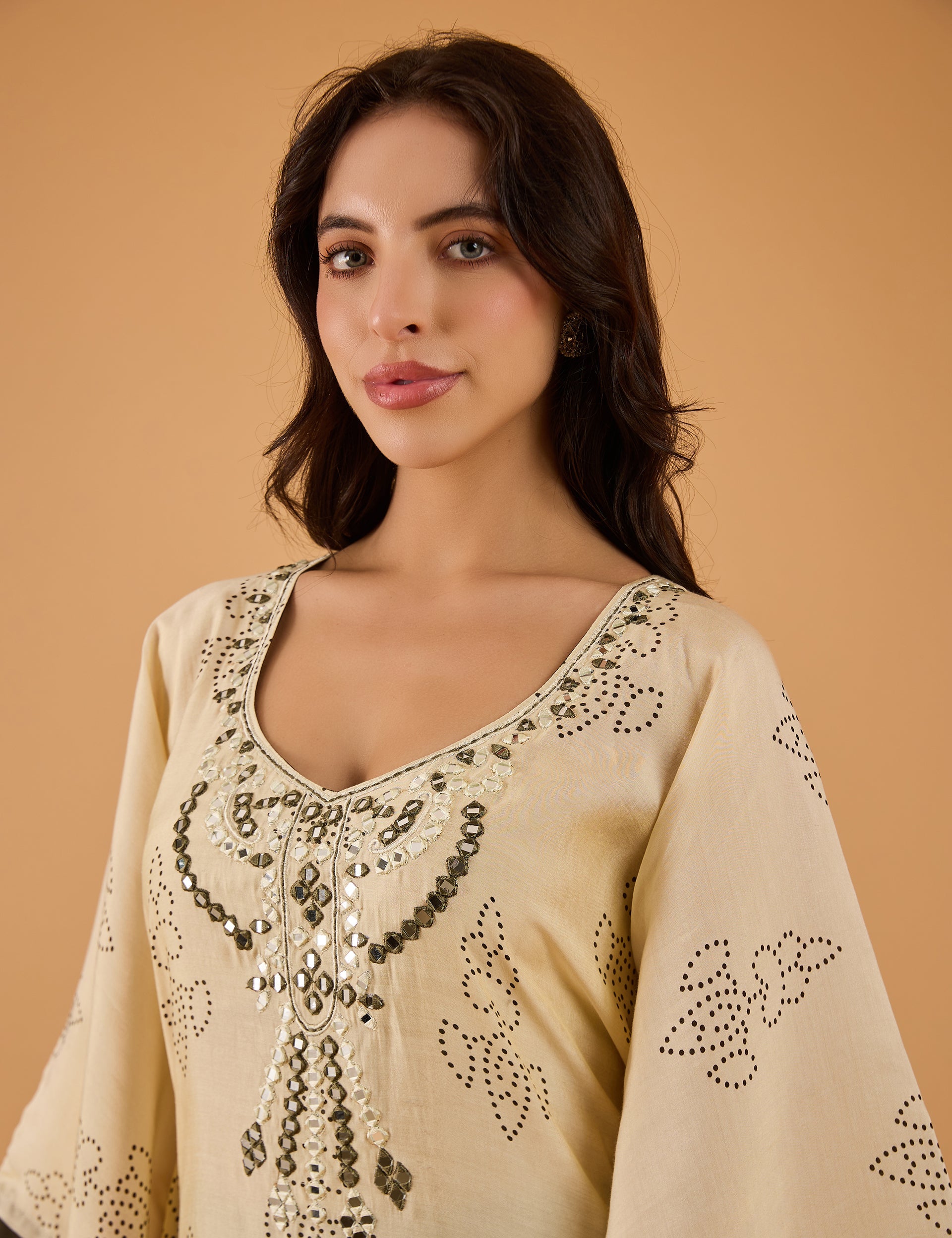 dhartii Off-White Ethnic Print Silk Fusion Kaftan