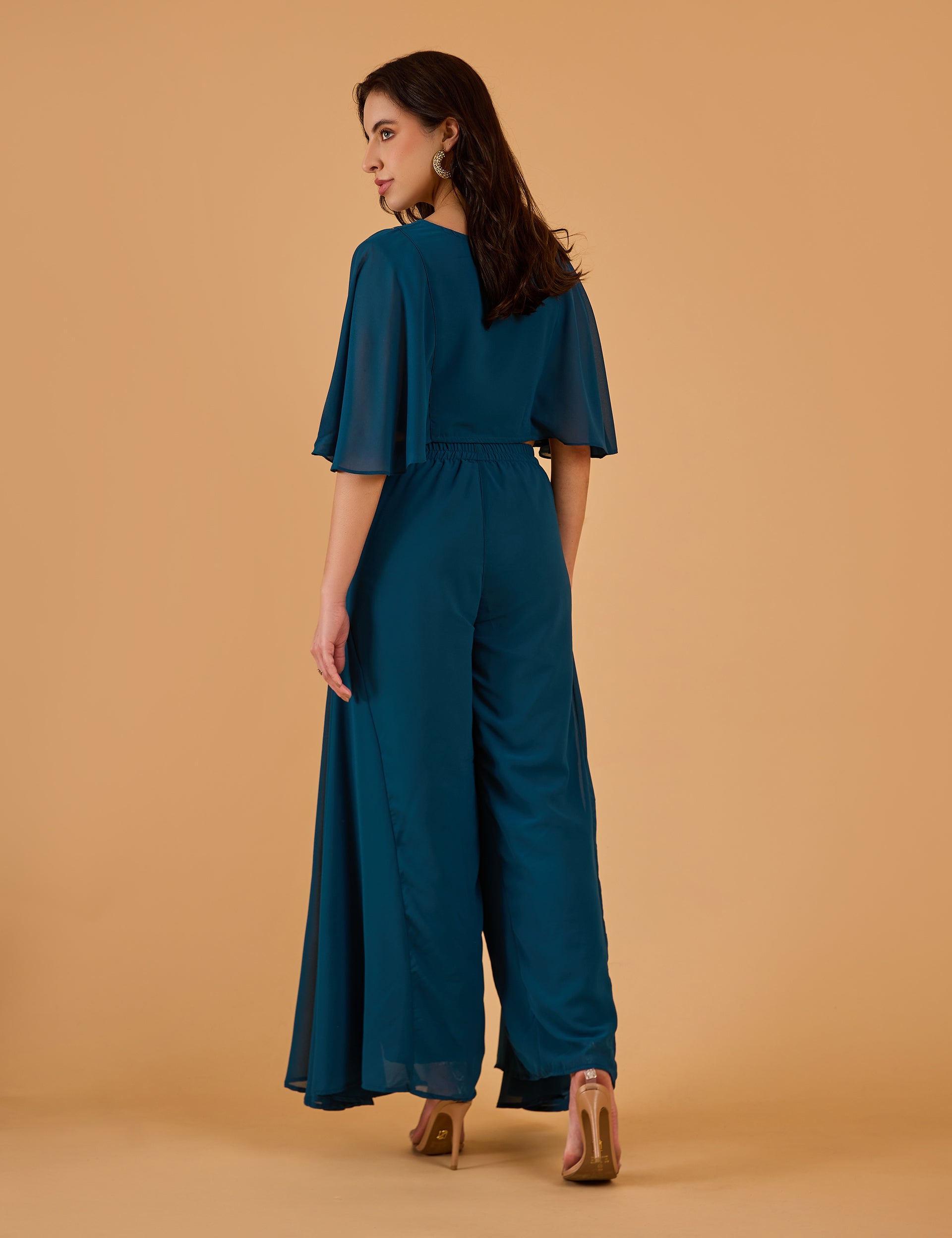 dhartii Teal Bloom Solid Embroidered Fusion Set
