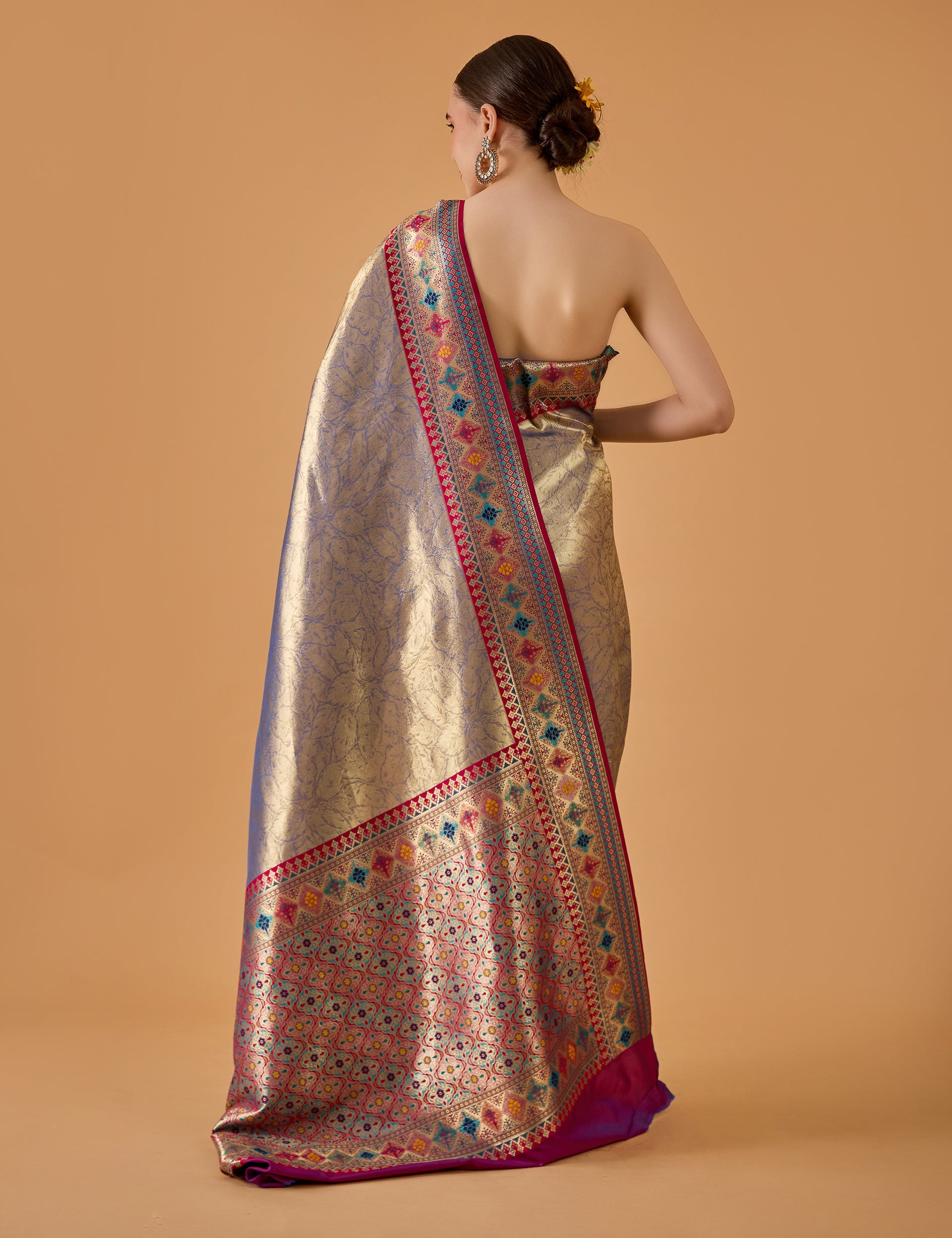 dhartii Stone Blue Jacquard Solid Silk Blend Saree