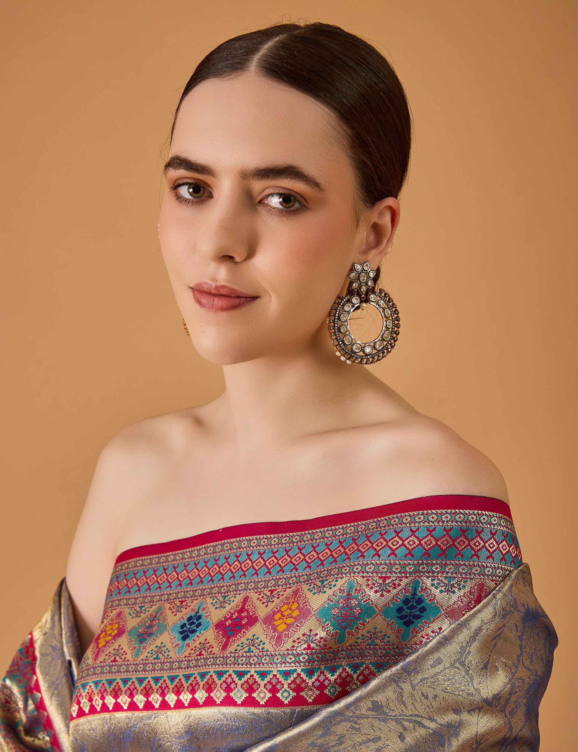 dhartii Stone Blue Jacquard Solid Silk Blend Saree
