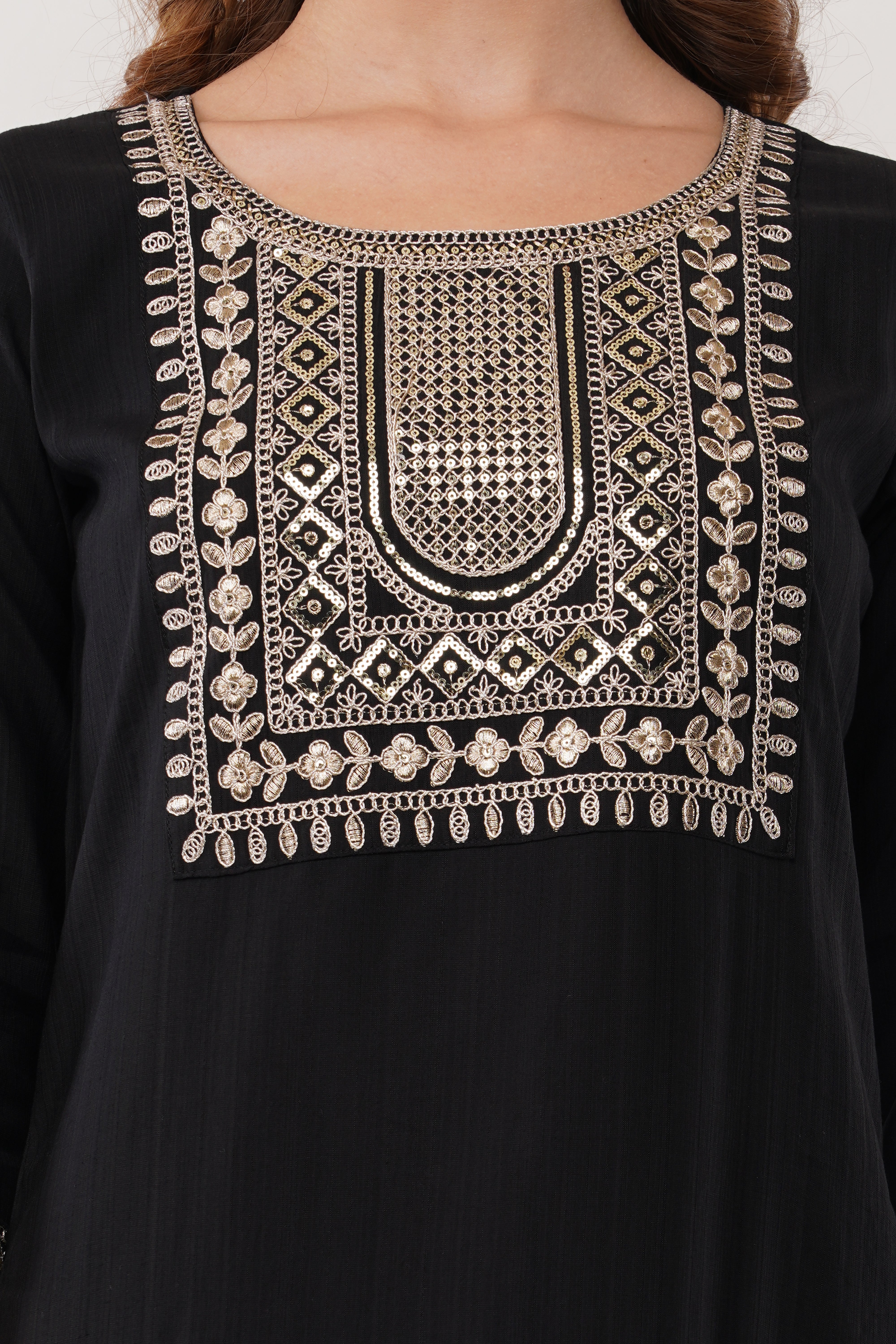 Black Silk Straight Suit With Dupatta - Set Of 3