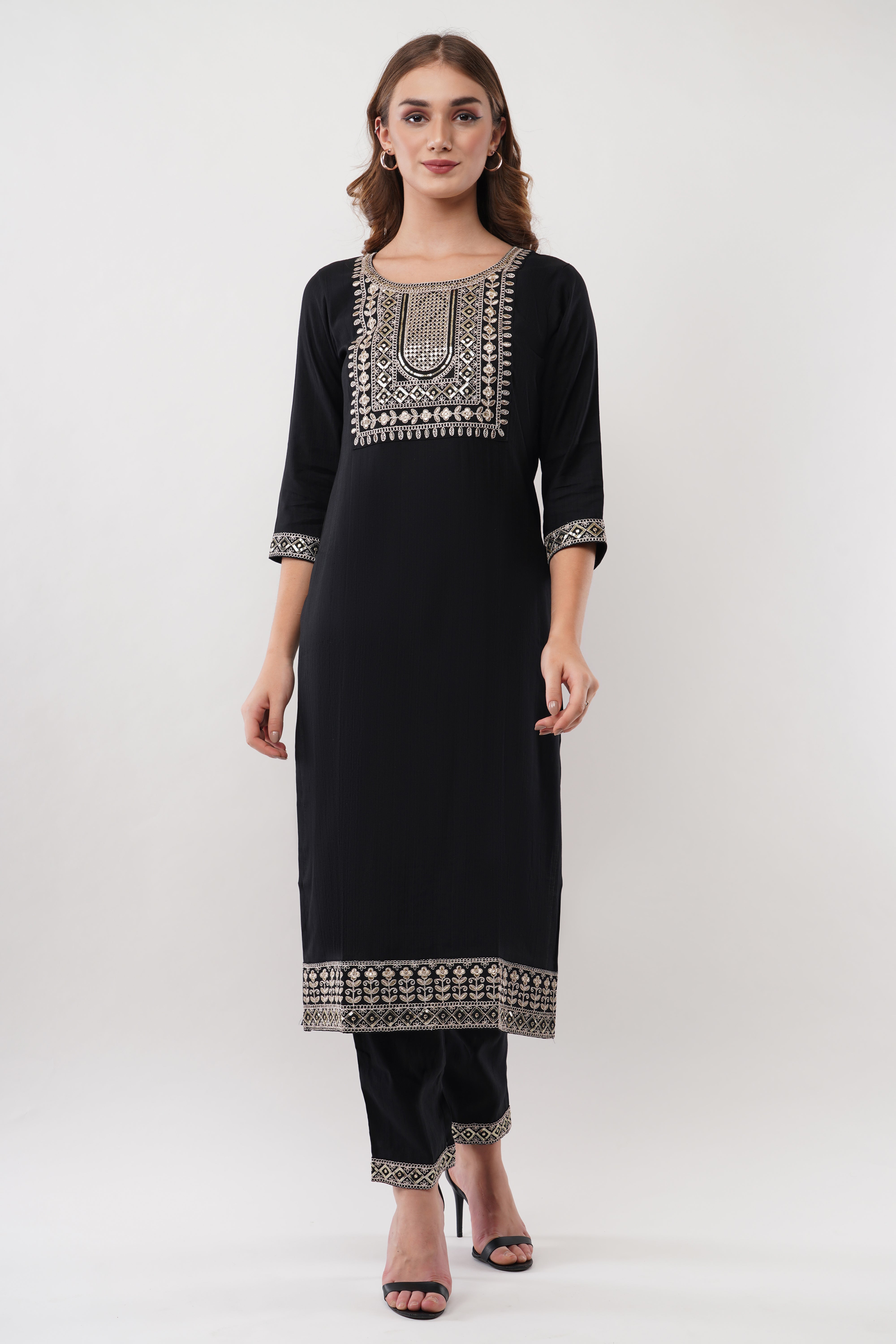 Black Silk Straight Suit With Dupatta - Set Of 3