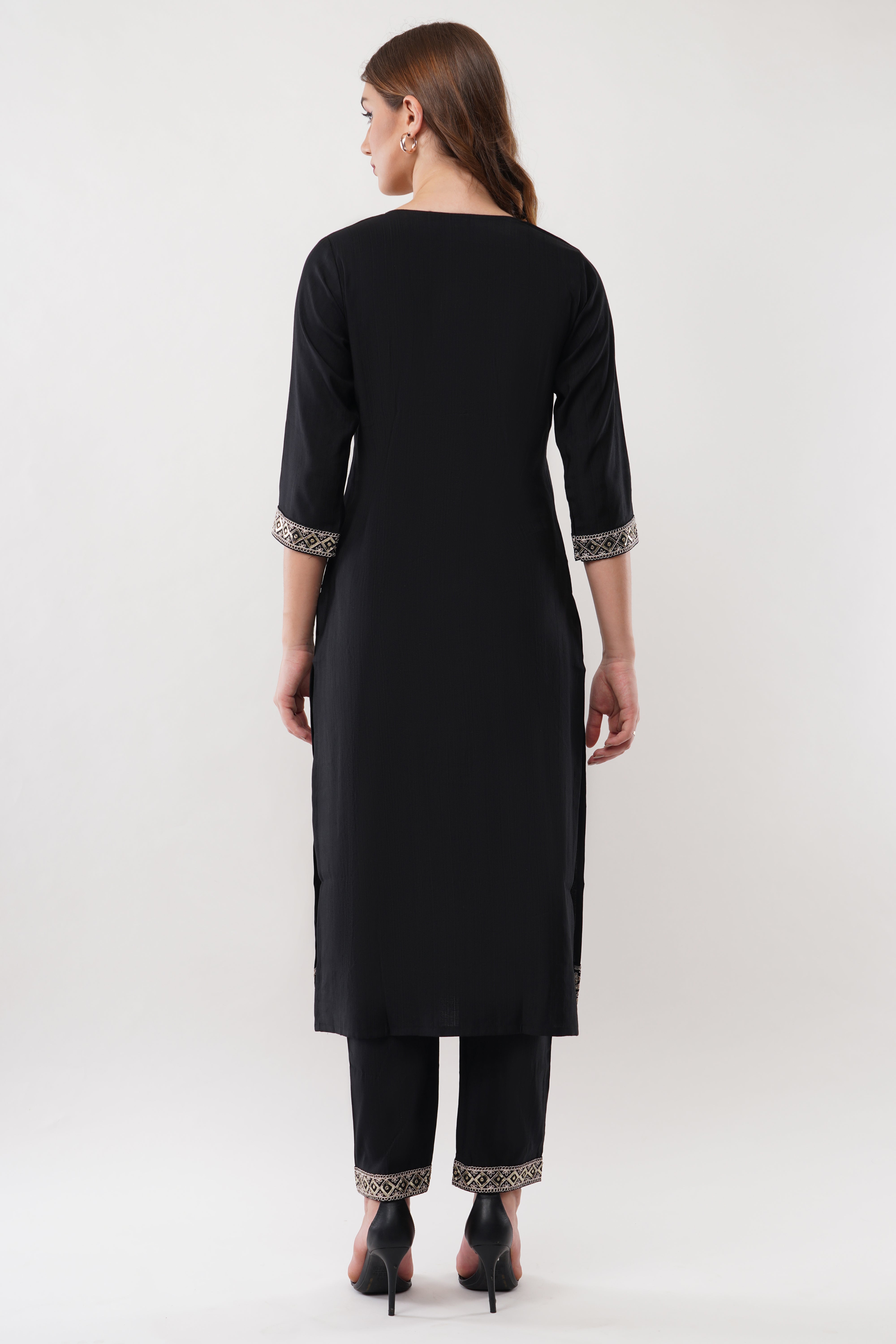 Black Silk Straight Suit With Dupatta - Set Of 3