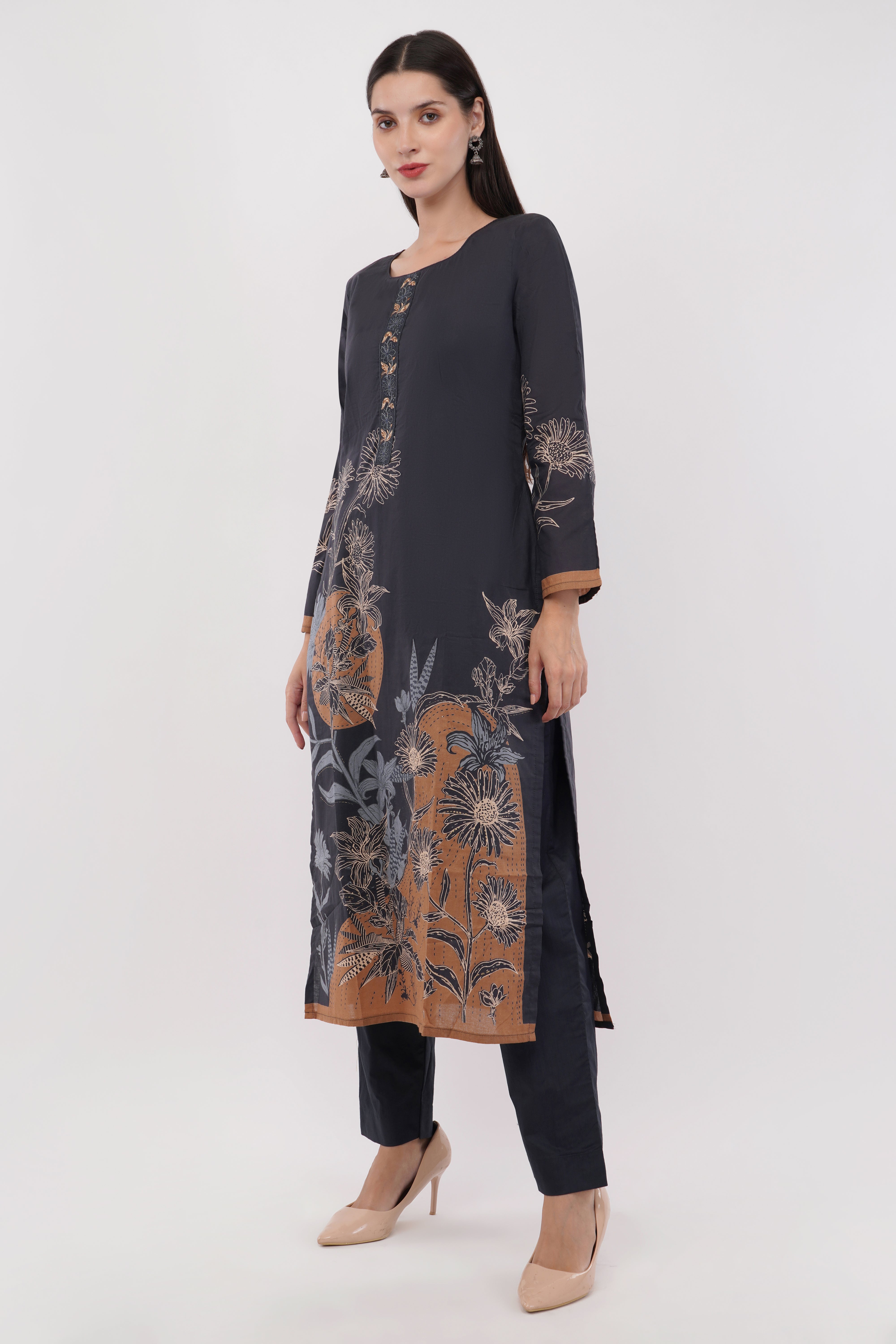 Printed & Embroidered Black Suit Set - Set Of 3